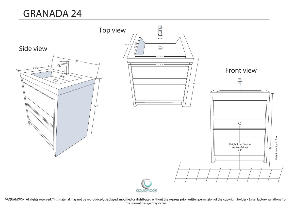 Granada 23.5 Brown Oak With Chrome Handle Cabinet, Square Cultured Marble Sink, Free Standing Modern Vanity Set