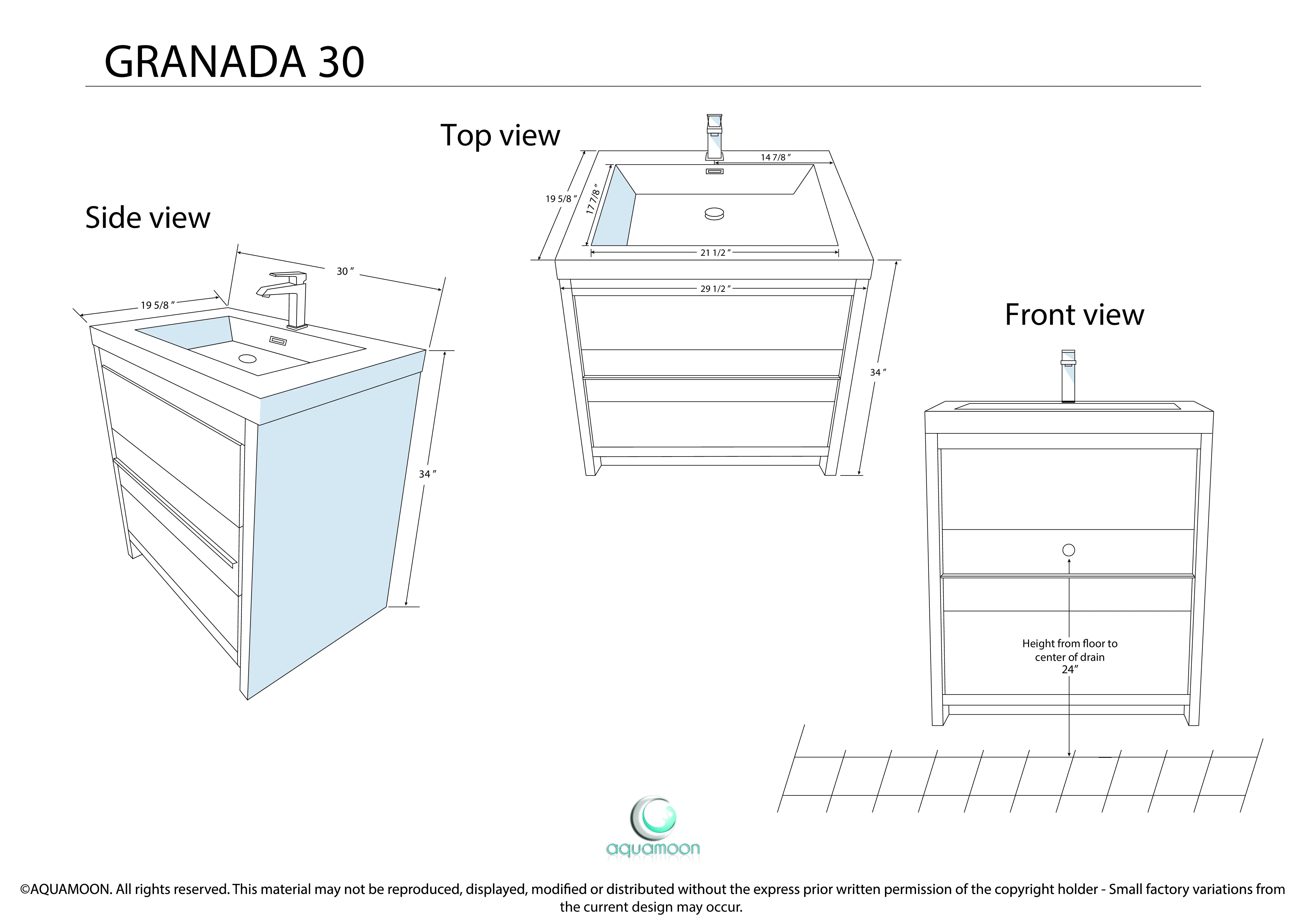 Granada 29.5 Maple Grey With Chrome Handle Cabinet, Square Cultured Marble Sink, Free Standing Modern Vanity Set