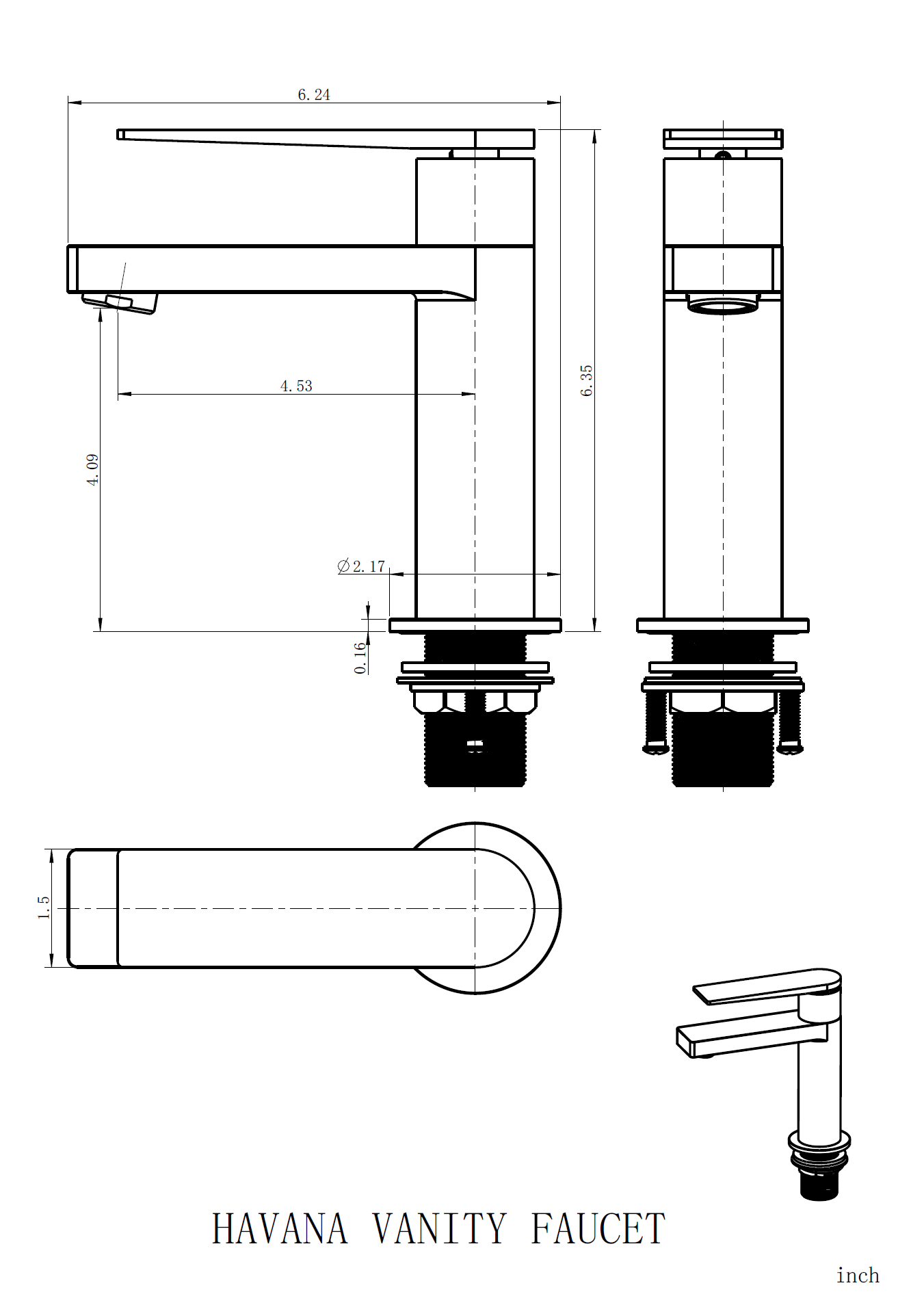 Aquamoon Havana Collection Single Lever Bathroom Vanity Faucet Rose Gold Finish