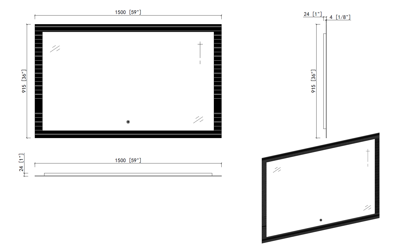 Aquamoon Icon 60 LED Mirror With Front Touch On/Off Bottom, Decorative Trim Design With Back Illumination 60W x 36H