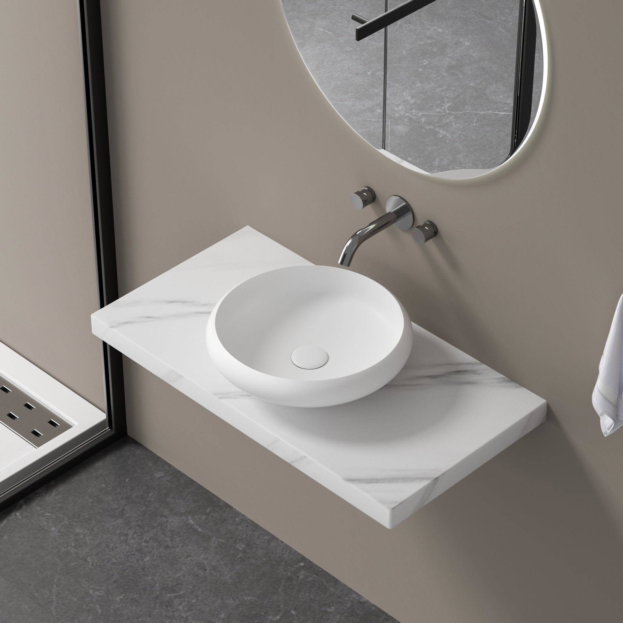 Aquamoon 1153 White Modern Round Vessel Solid Surface Sink 15.75 X 15.75 X 4.5 bathtrends_usa