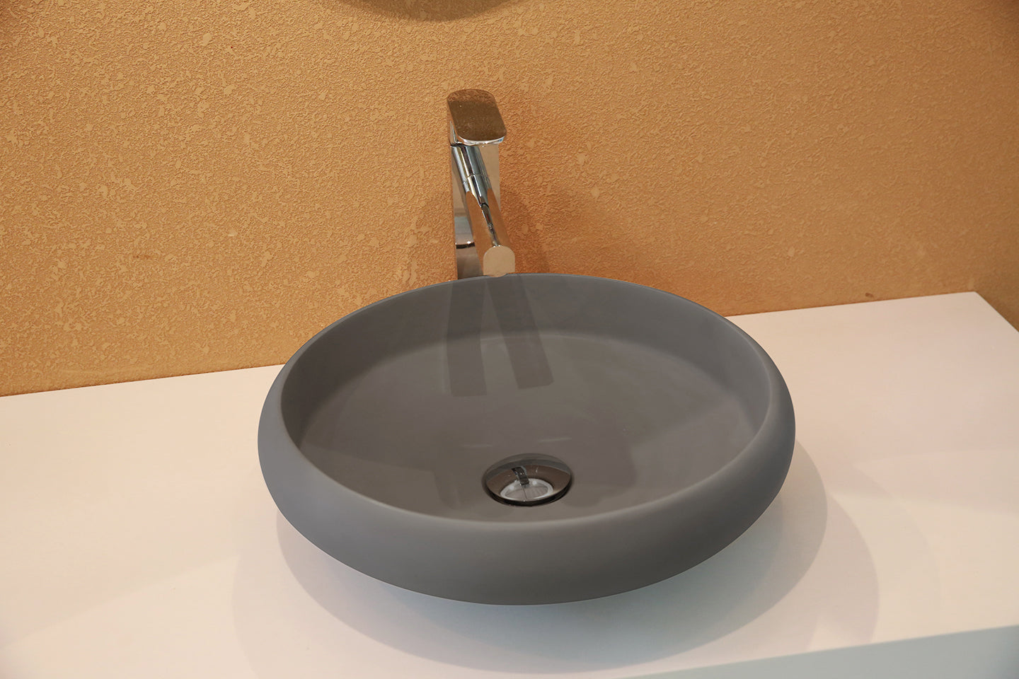 Aquamoon 1153 Grey Modern Round Vessel Sink Solid Surface 15.75 X 15.75  X 4.5 bathtrends_usa