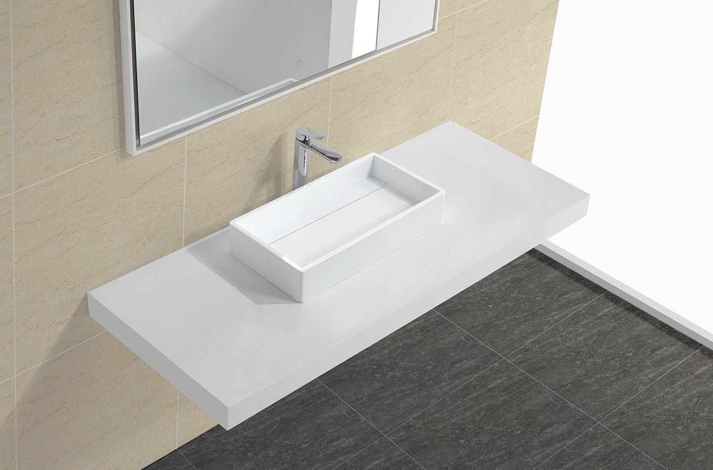 Aquamoon 1329 White Modern Rectangular Vessel Solid Surface Sink