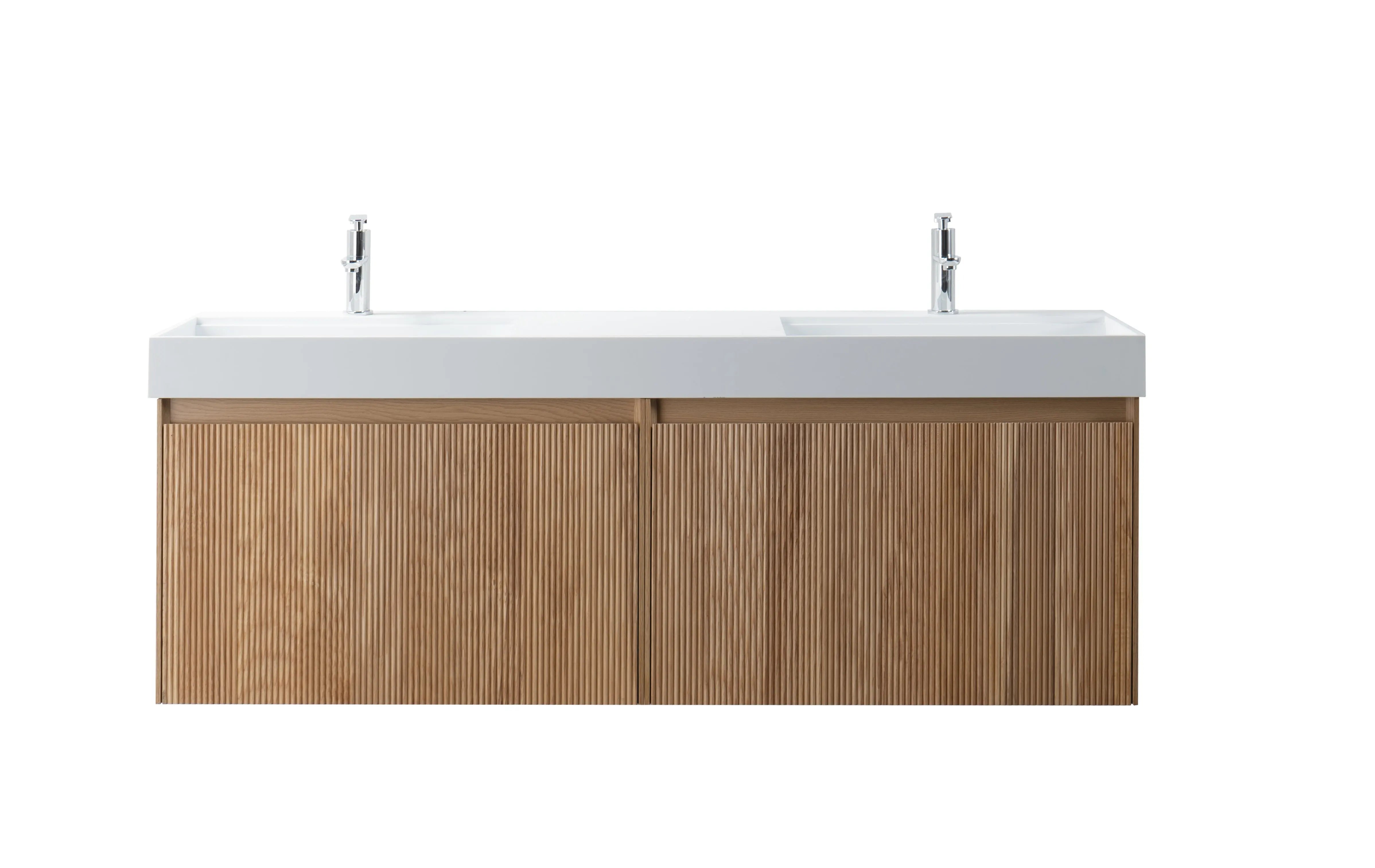 Miami 63 Double Natural Oak Cabinet, Orus Solid Surface Sink, Wall Mounted Modern Vanity Set (Copy) 