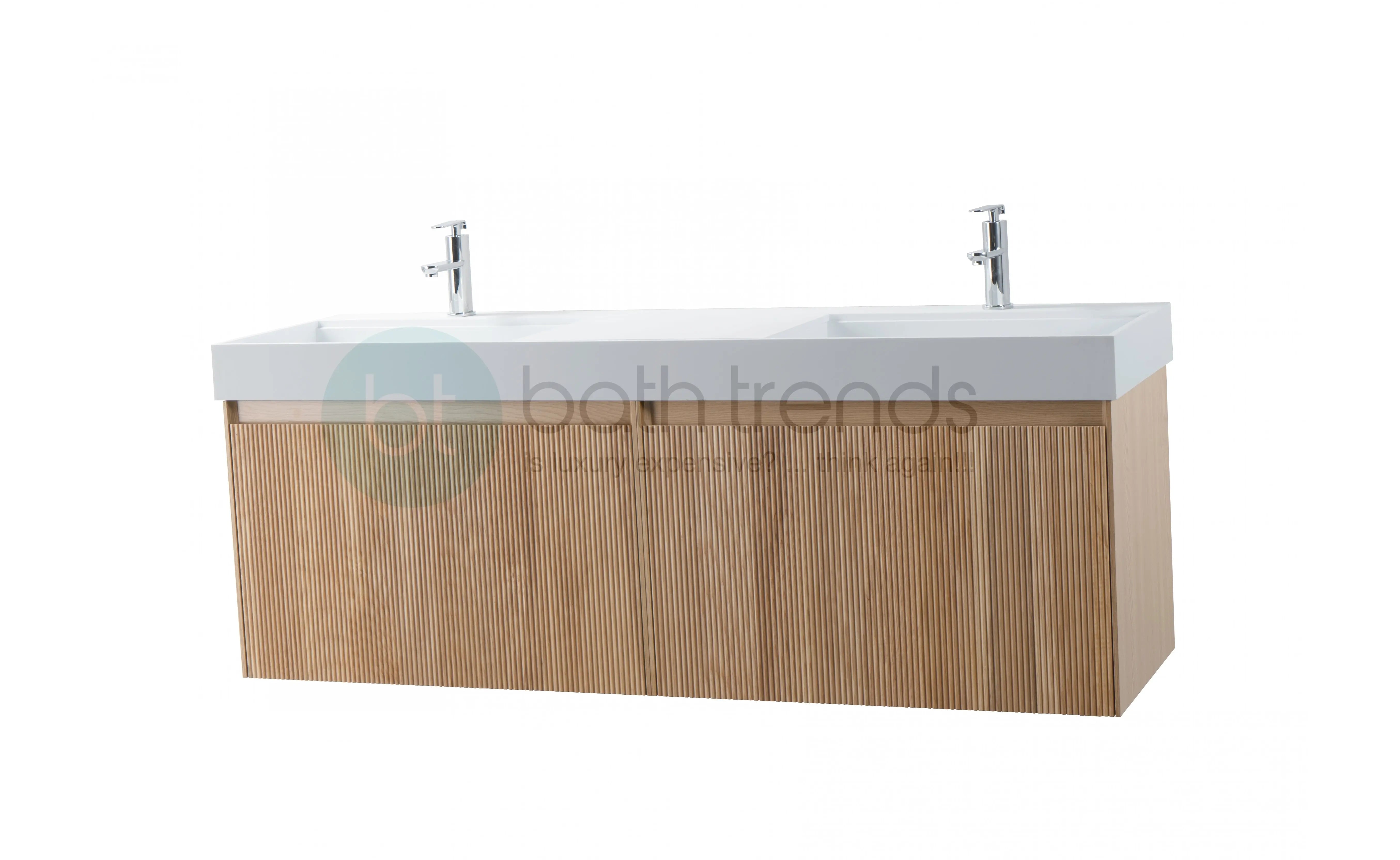 Miami 63 Double Natural Oak Cabinet, Orus Solid Surface Sink, Wall Mounted Modern Vanity Set (Copy) 
