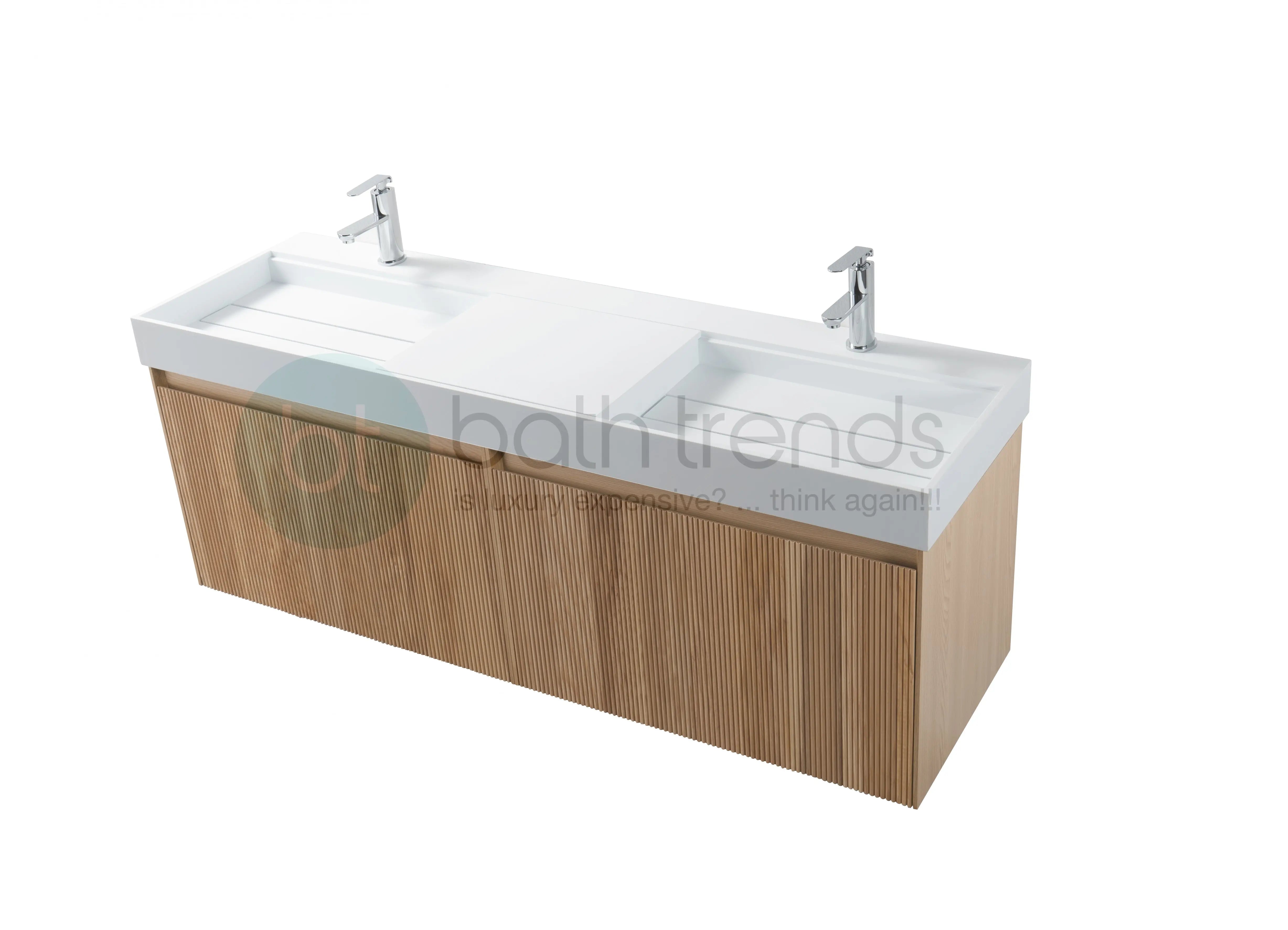 Miami 63 Double Natural Oak Cabinet, Orus Solid Surface Sink, Wall Mounted Modern Vanity Set (Copy) 