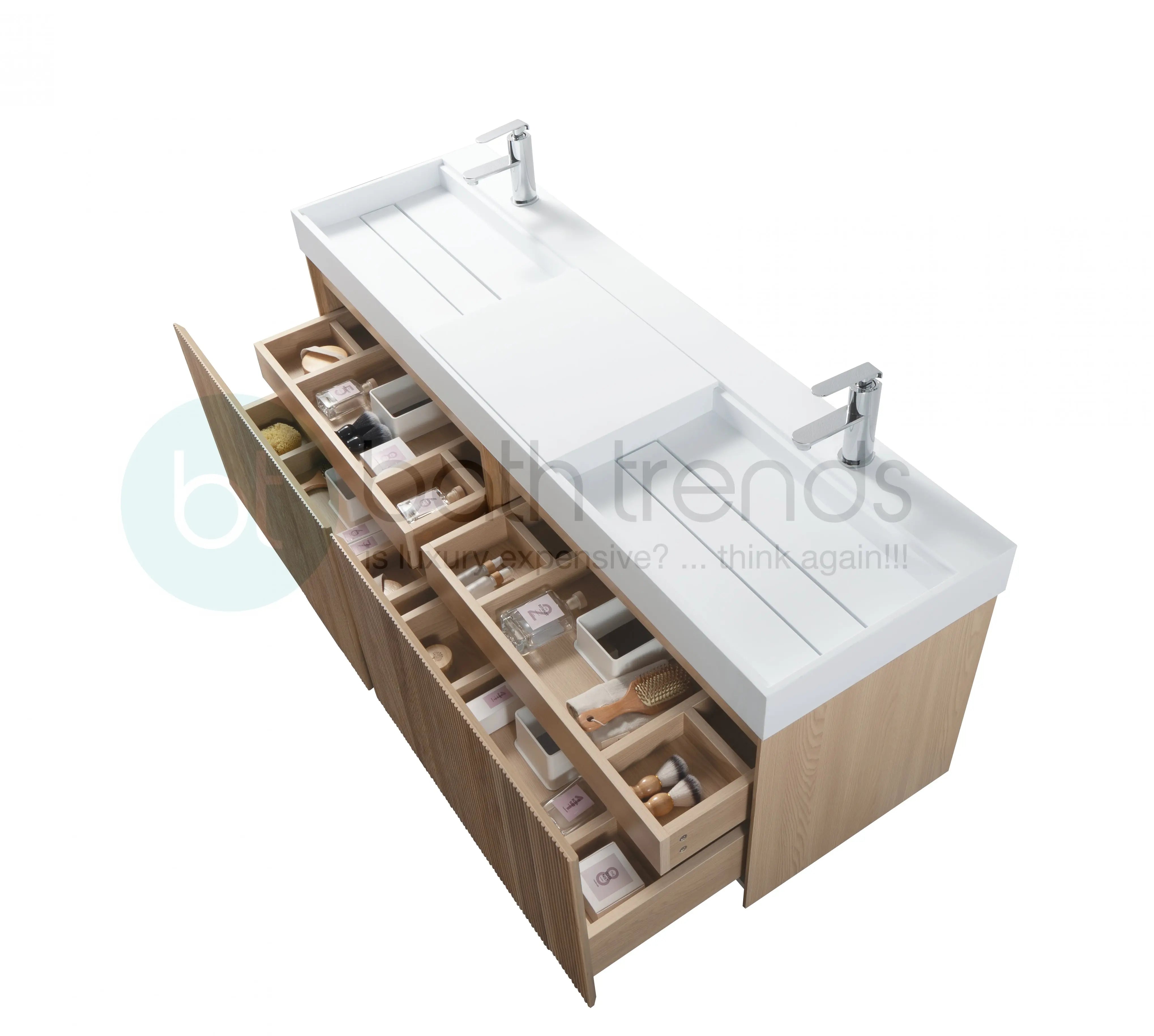 Miami 63 Double Natural Oak Cabinet, Orus Solid Surface Sink, Wall Mounted Modern Vanity Set (Copy) 