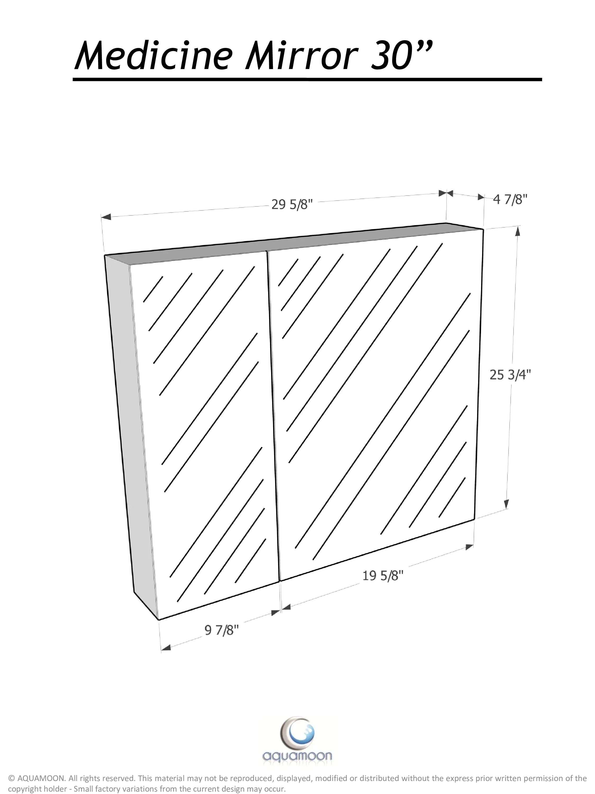 Aquamoon MM30 Frameless Plain 30" x26" Bathroom Medicine Cabinet Mirror Recess or Wall Mounted Installation