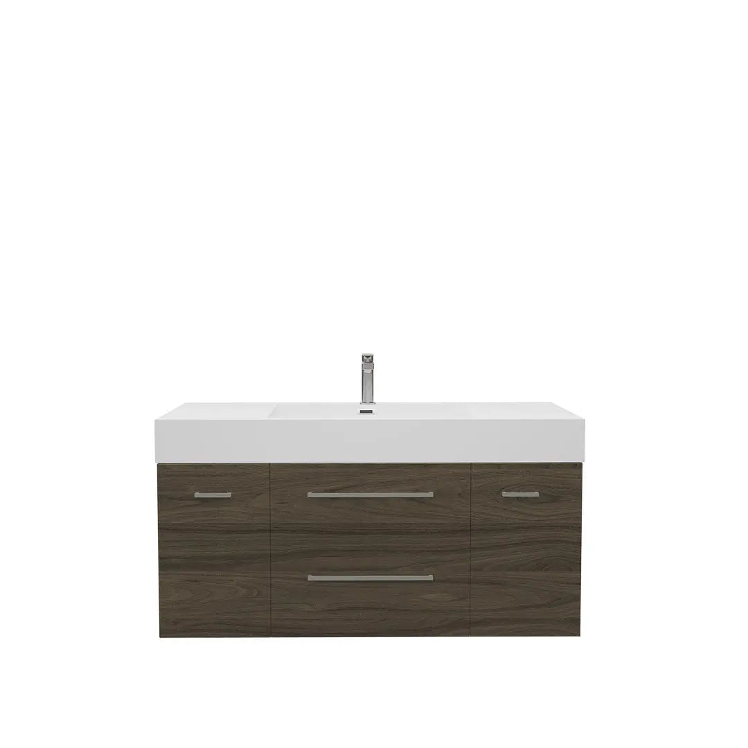 Maya Duo 47.5 Walnut High Gloss Cabinet, Square Cultured Marble Sink, Wall Mounted Modern Vanity Set 