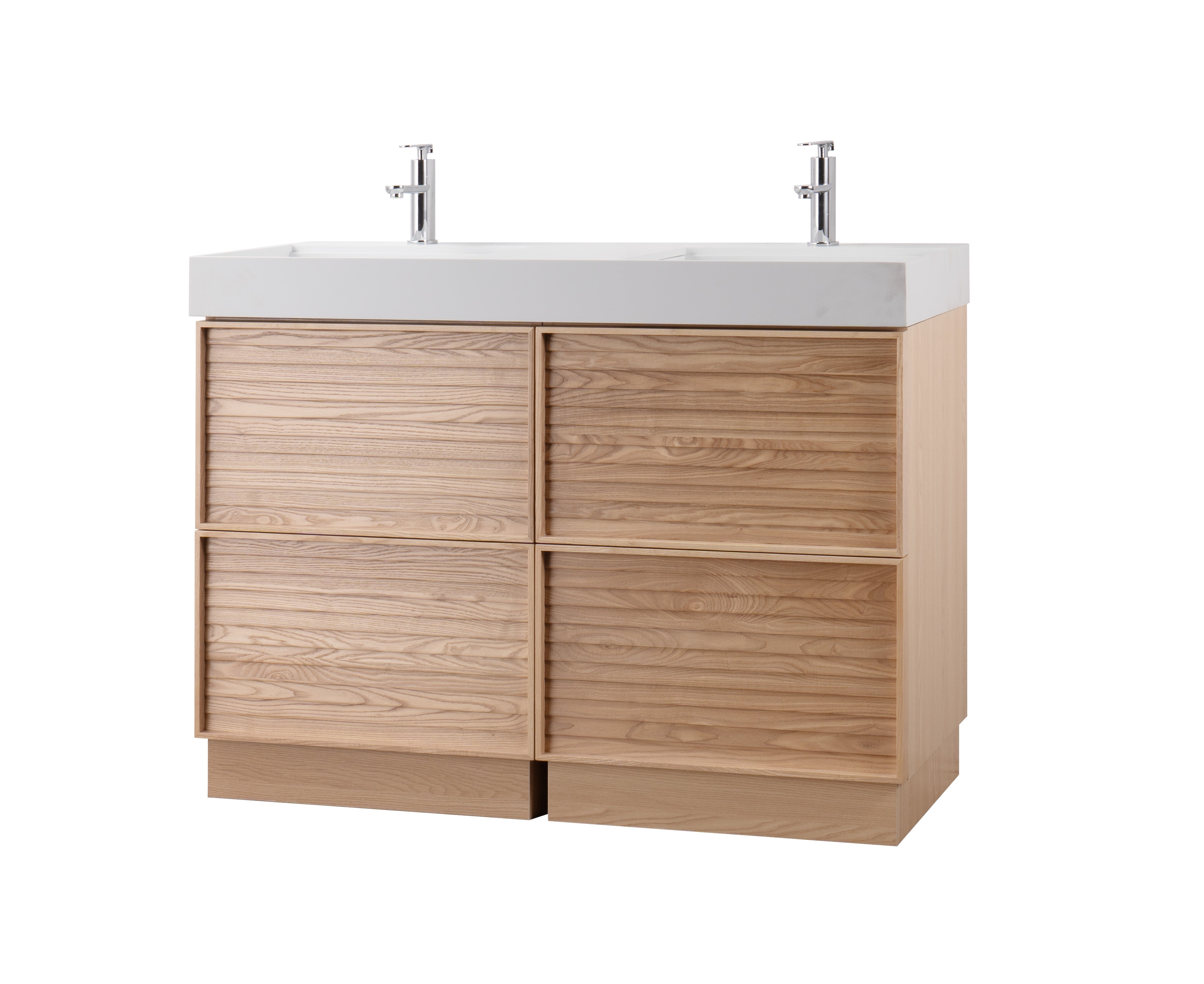 Nara 48" Double Natural Oak Cabinet, Solid Surface ORUS Infinity Sink, Freestanding Modern Vanity Set 