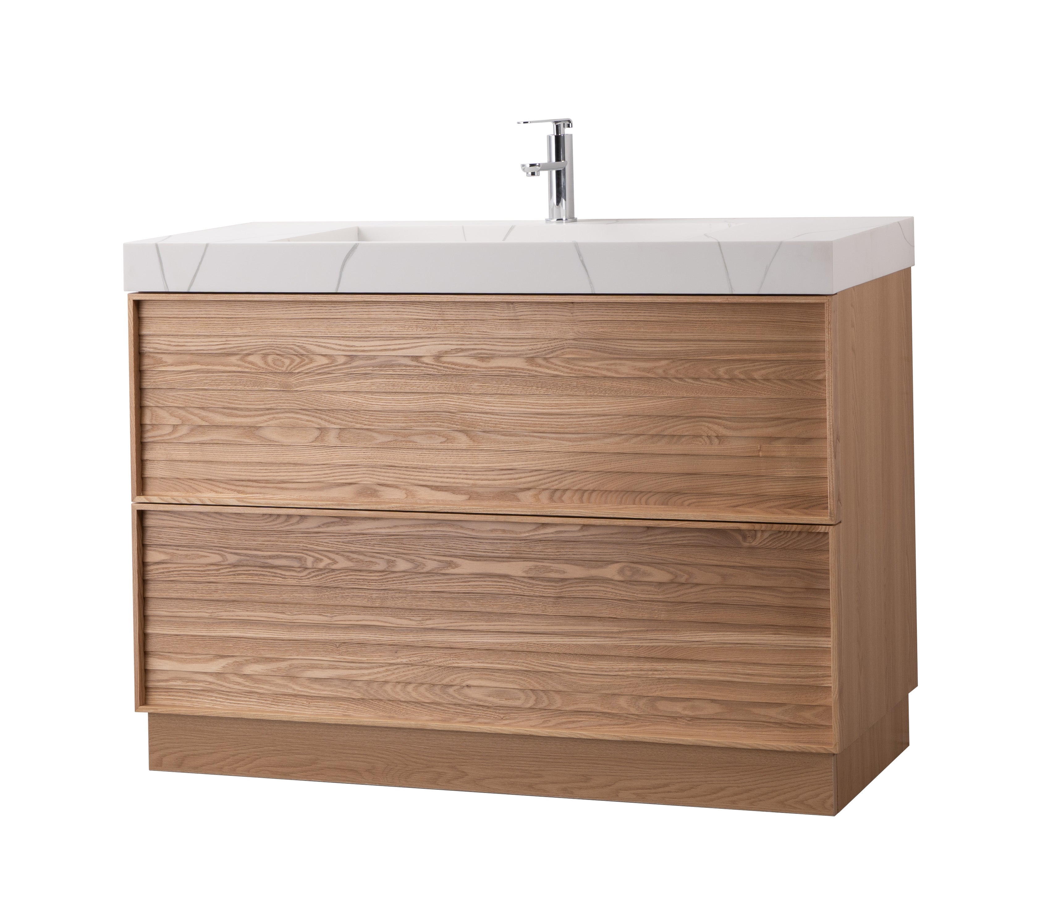 Nara 39.5 Single Natural Oak Cabinet, Solid Surface CARRARA Infinity Sink, Freestanding Modern Vanity Set (Copy) 