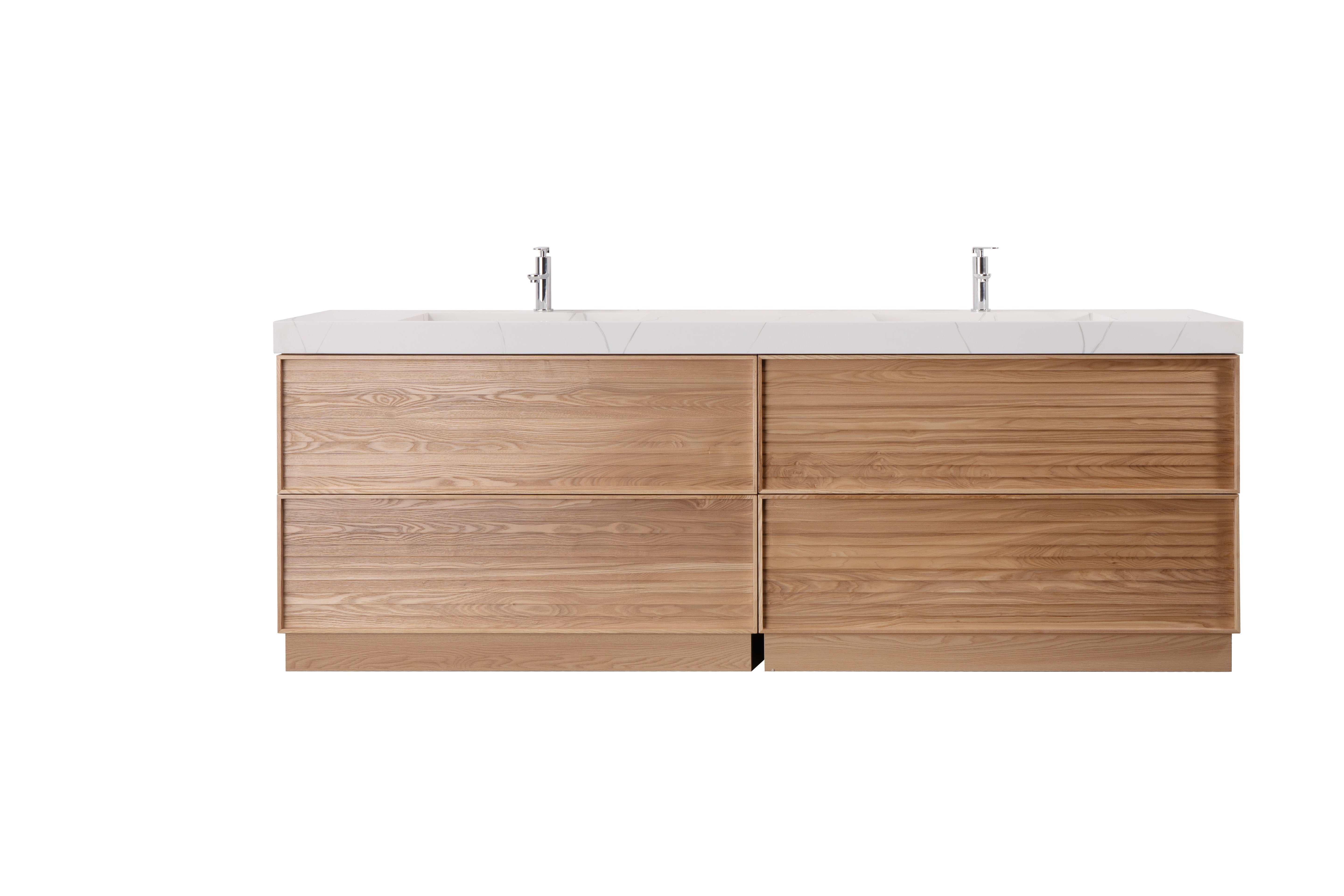 Nara 96" Double Natural Oak Cabinet, Solid Surface CARRARA Infinity Sink, Freestanding Modern Vanity Set (Copy) 