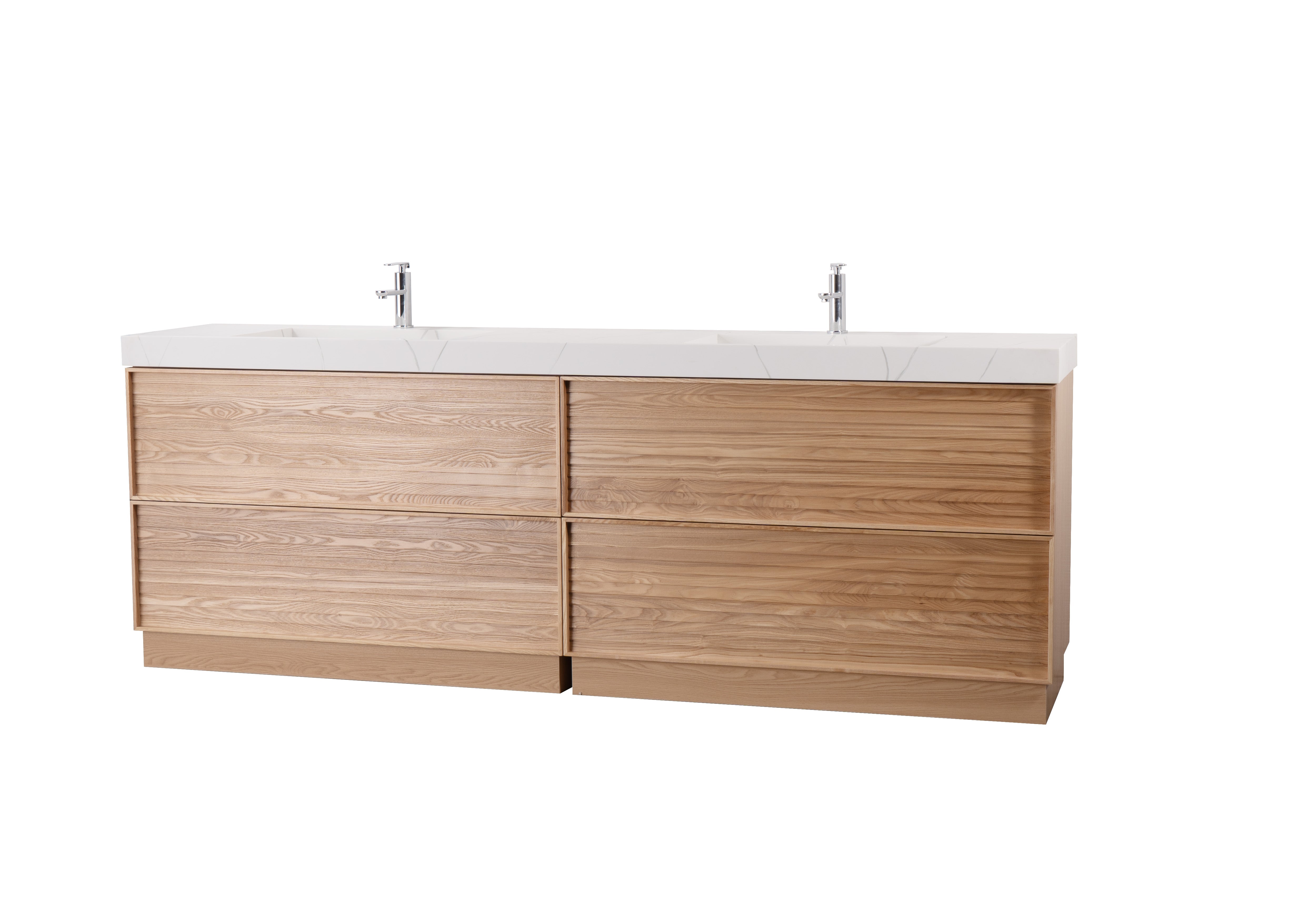 Nara 96" Double Natural Oak Cabinet, Solid Surface CARRARA Infinity Sink, Freestanding Modern Vanity Set (Copy) 