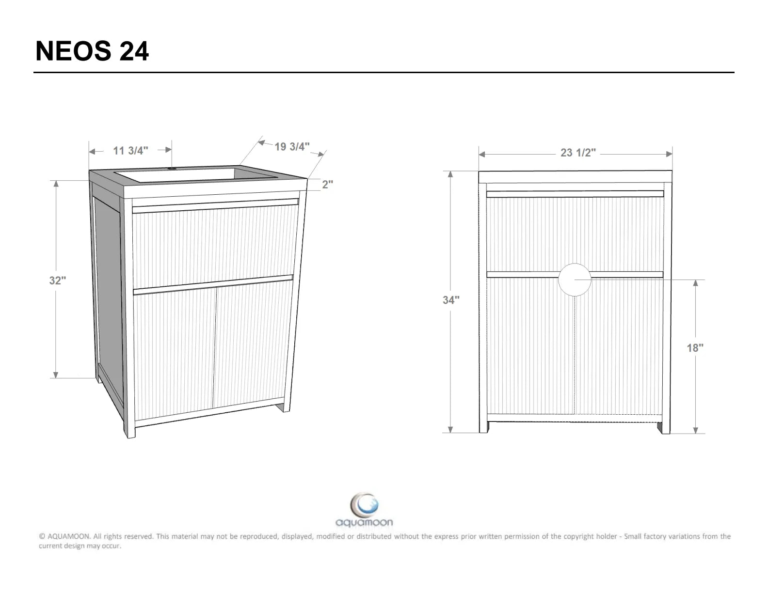 Neos 23.5 Matte Black Cabinet, Square Cultured Marble Sink, Free Standing Modern Vanity Set