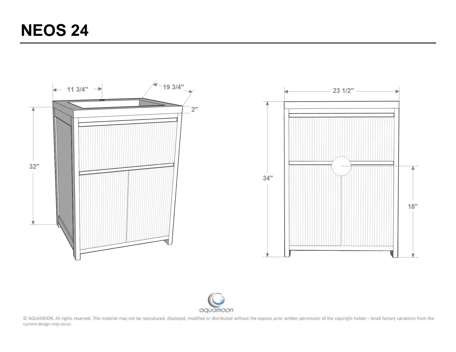 Neos 23.5 Matte White Cabinet, Square Cultured Marble Sink, Free Standing Modern Vanity Set