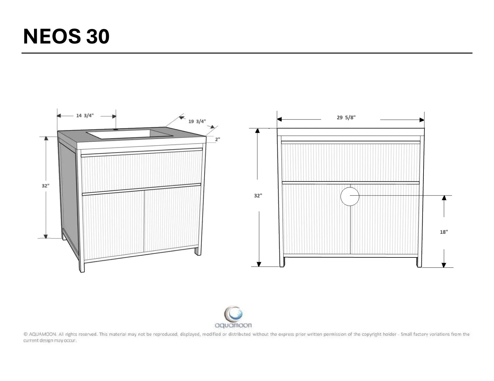 Neos 29.5 Matte Black Cabinet, Square Cultured Marble Sink, Free Standing Modern Vanity Set