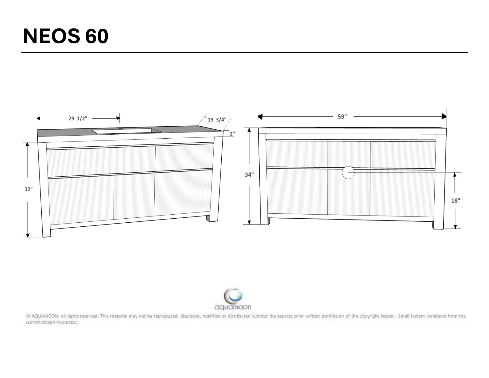 Neos 59 Matte Black Cabinet, Square Cultured Marble Single Sink, Free Standing Modern Vanity Set