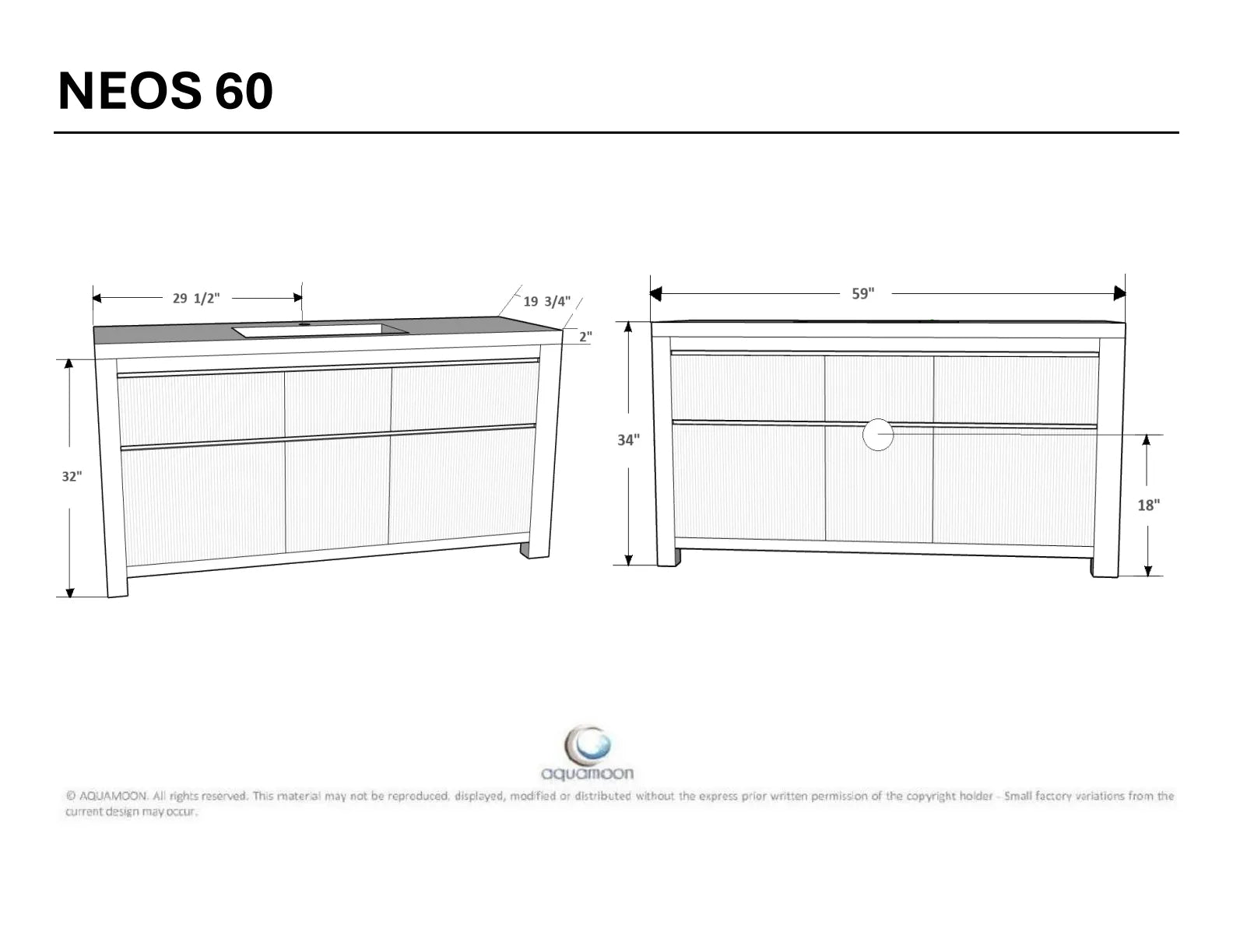Neos 59 Matte White Cabinet, Square Cultured Marble Single Sink, Free Standing Modern Vanity Set