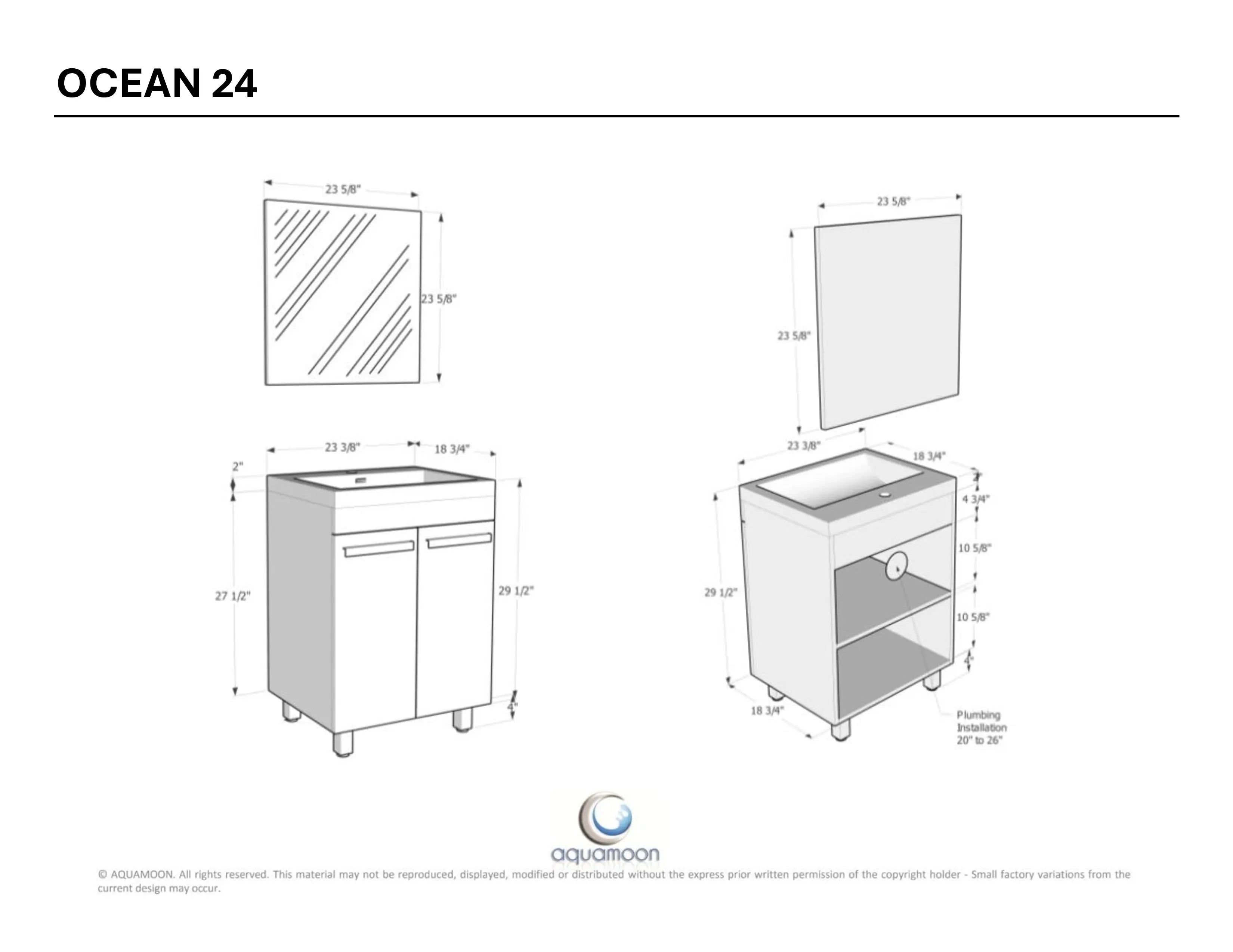 Aquamoon Ocean 23.5" White Free Standing Modern Bathroom Vanity Set.