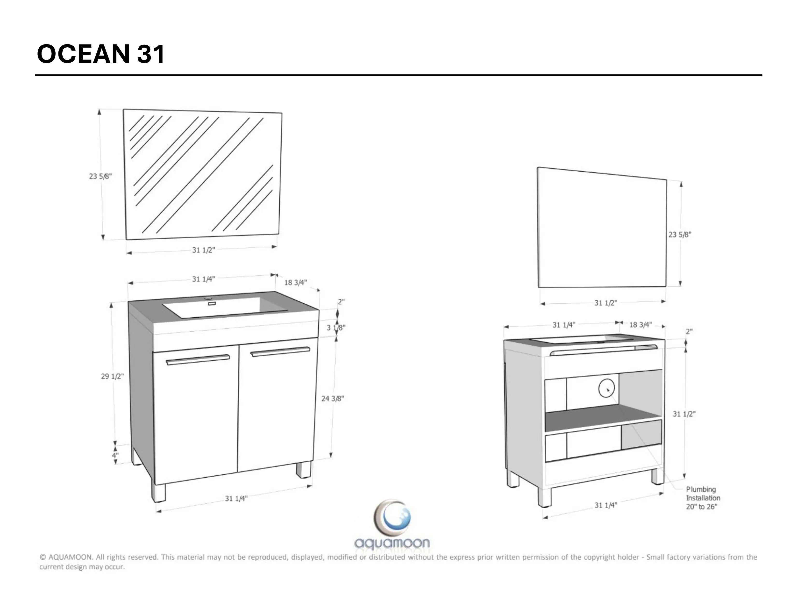 Aquamoon Ocean 31.5" Maple Grey Free Standing Modern Bathroom Vanity Set.