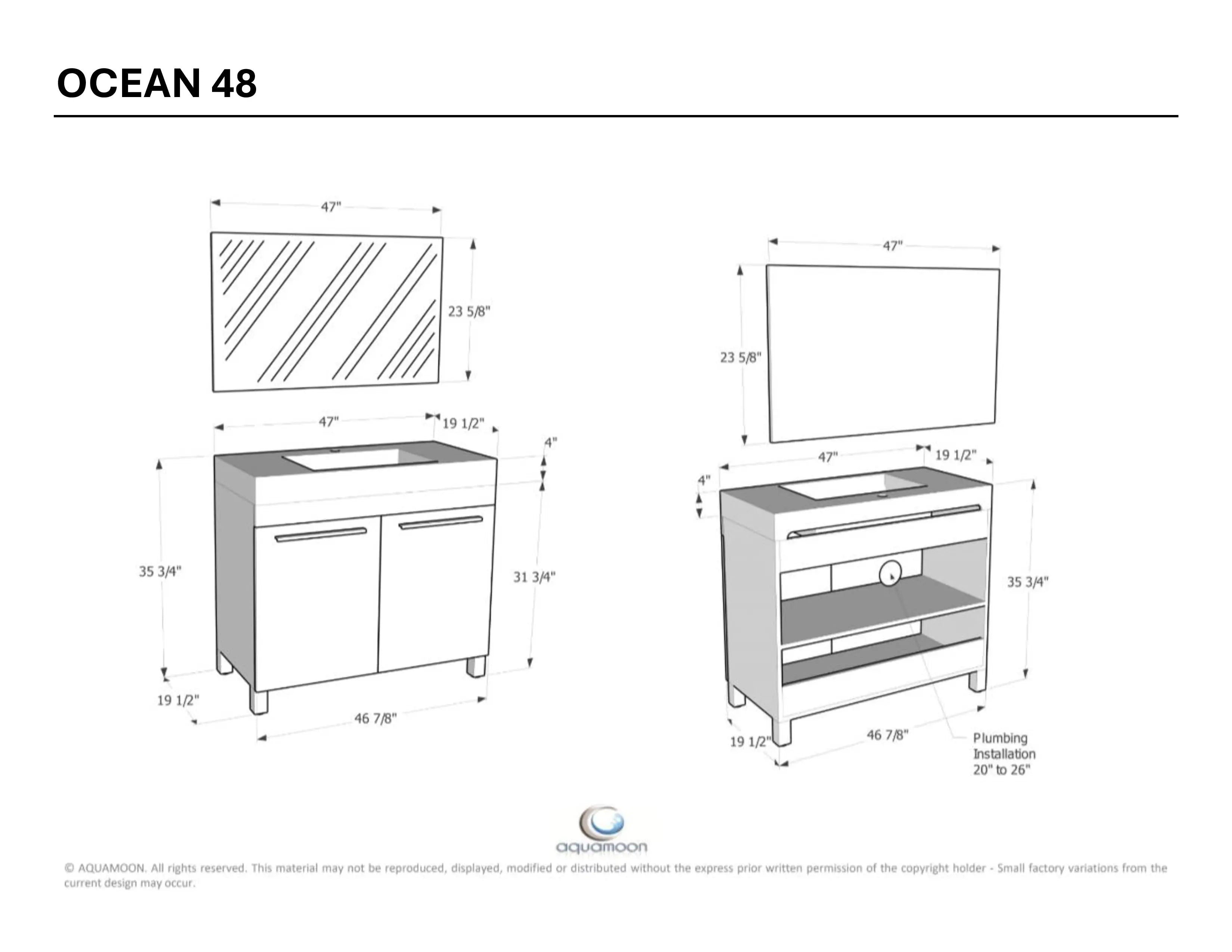 Aquamoon Ocean 47.5" Maple Grey Free Standing Modern Bathroom Vanity Set.