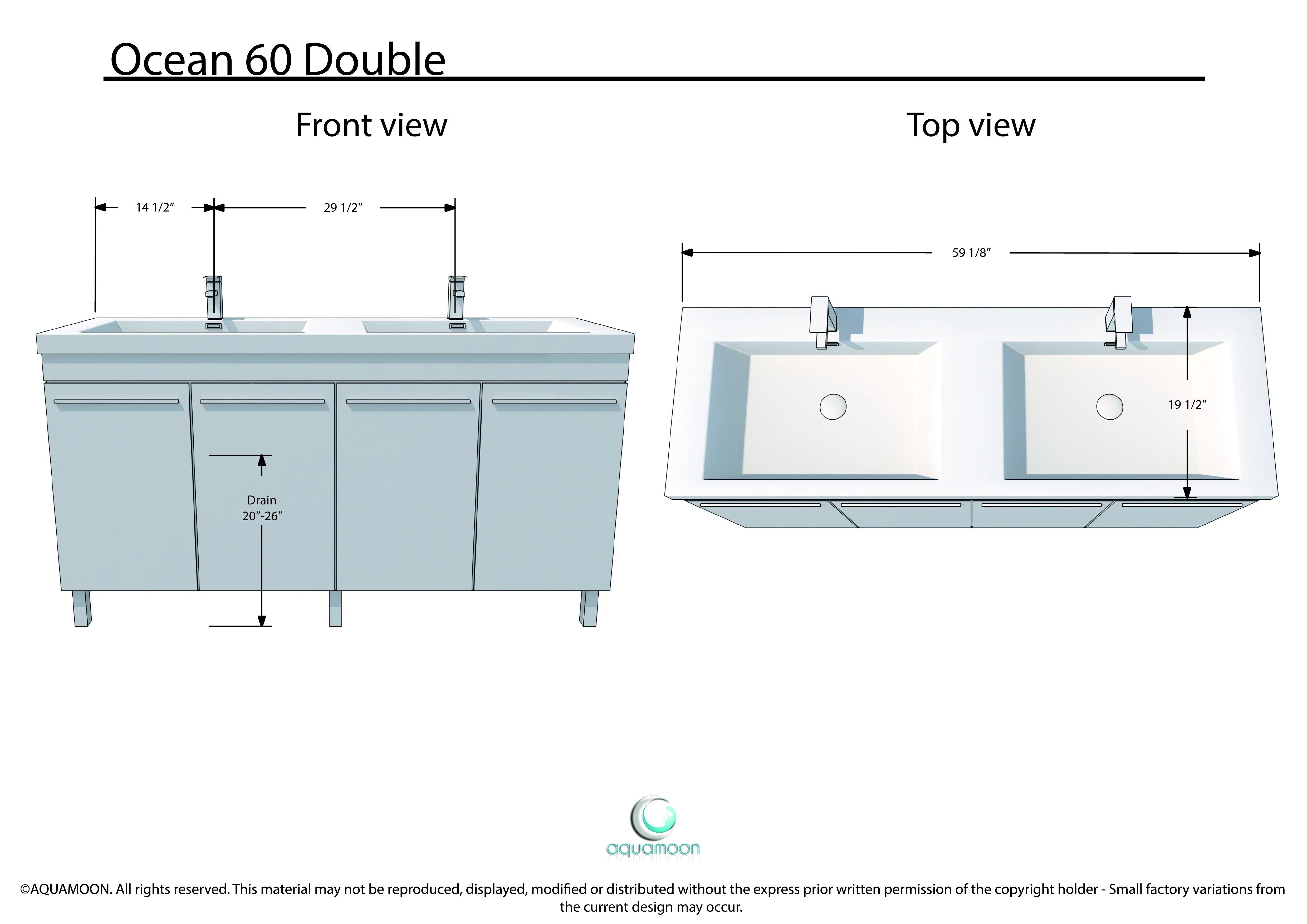 Aquamoon Ocean 59.5" Double Sink White Free Standing Modern Bathroom Vanity Set.