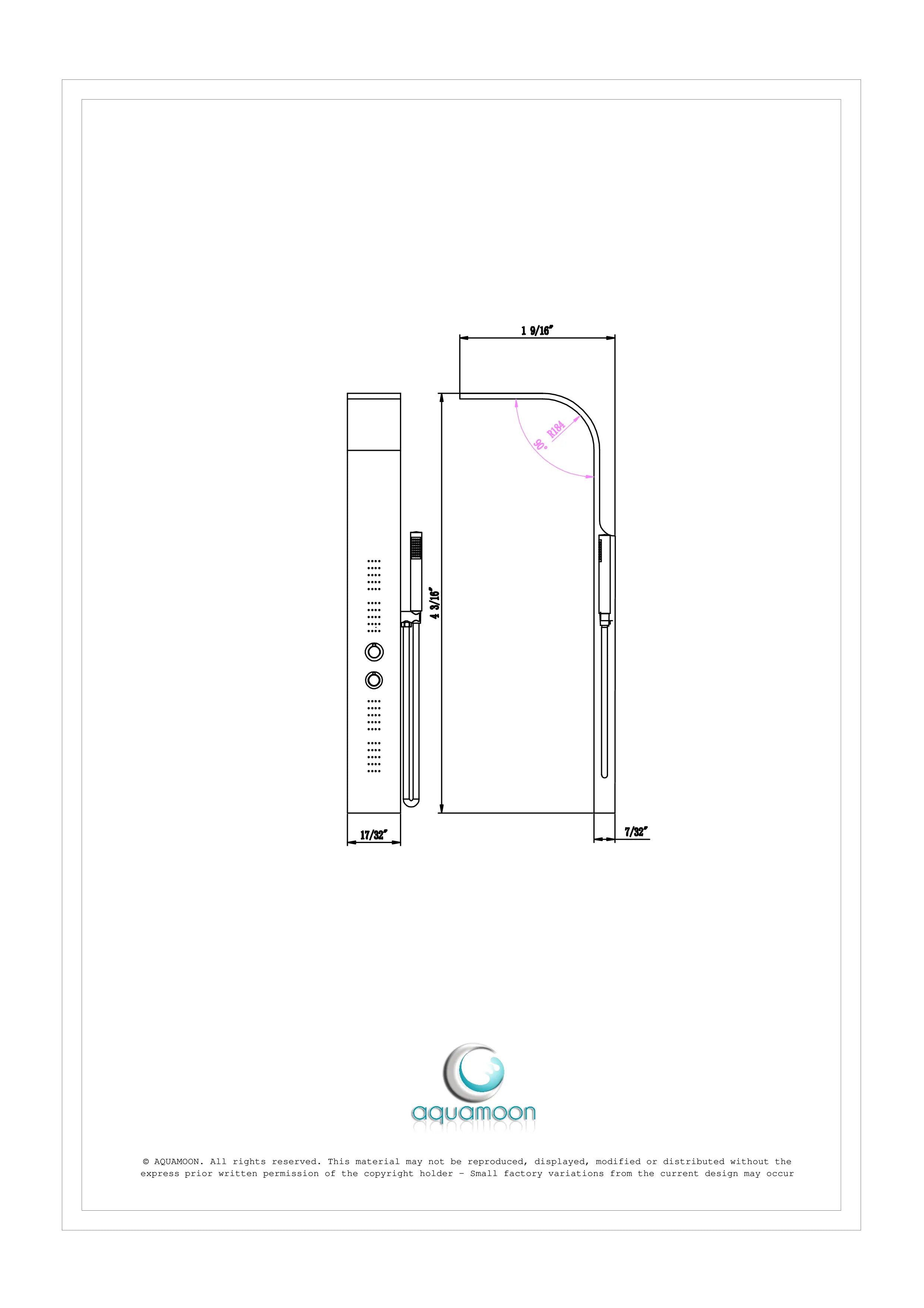 Aquamoon NIAGARA DUO Stainless Steel Wall Mount Bathroom Shower Panel 60 x 7.5 with  Rainfall Shower Head + Handheld Shower + Massage Body Jets