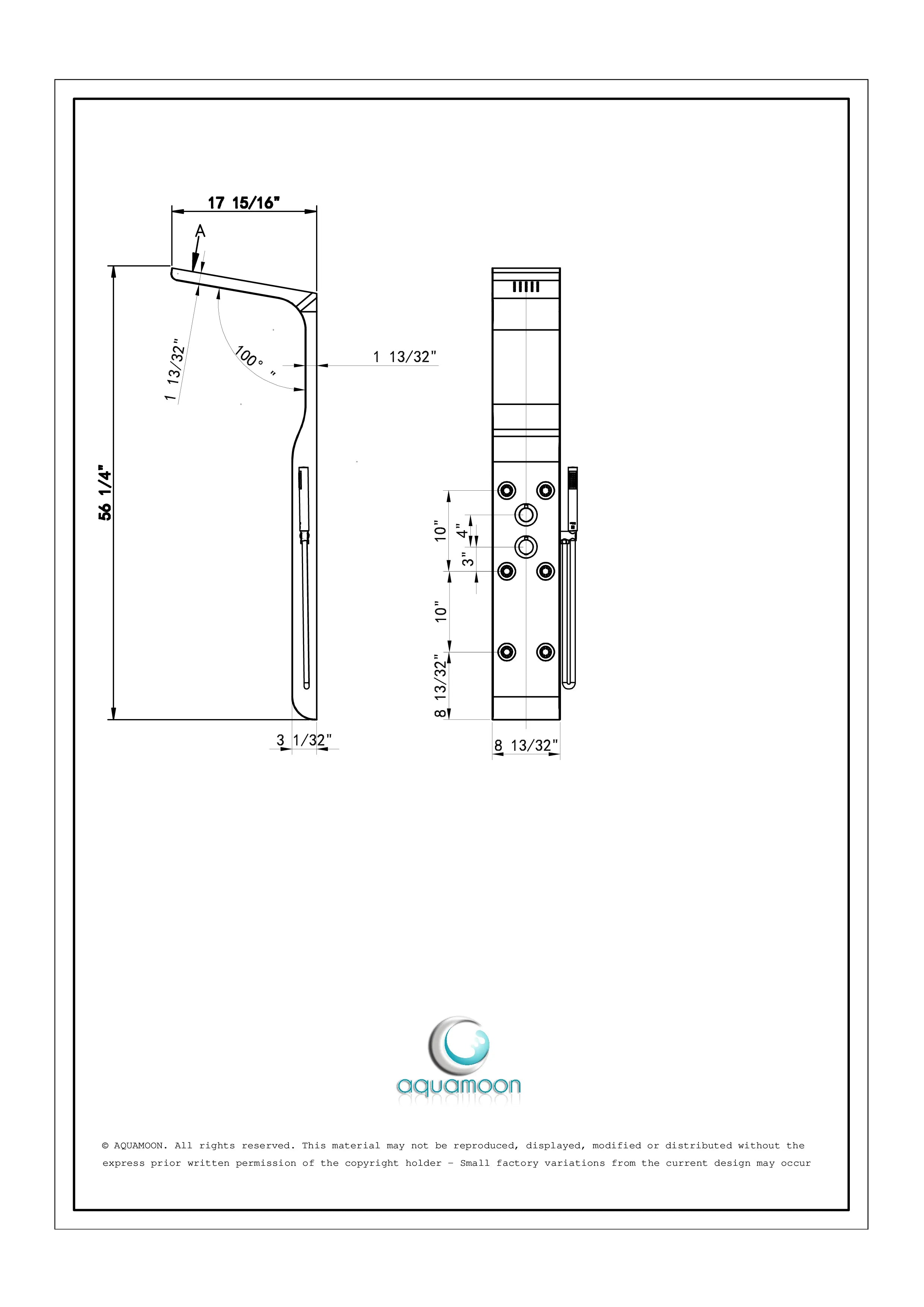 Aquamoon BRESCIA White Wall Mount Bathroom Shower Panel 57.5 x 8.5 with Rainfall Shower Head + Handheld Shower + Massage Body Jets