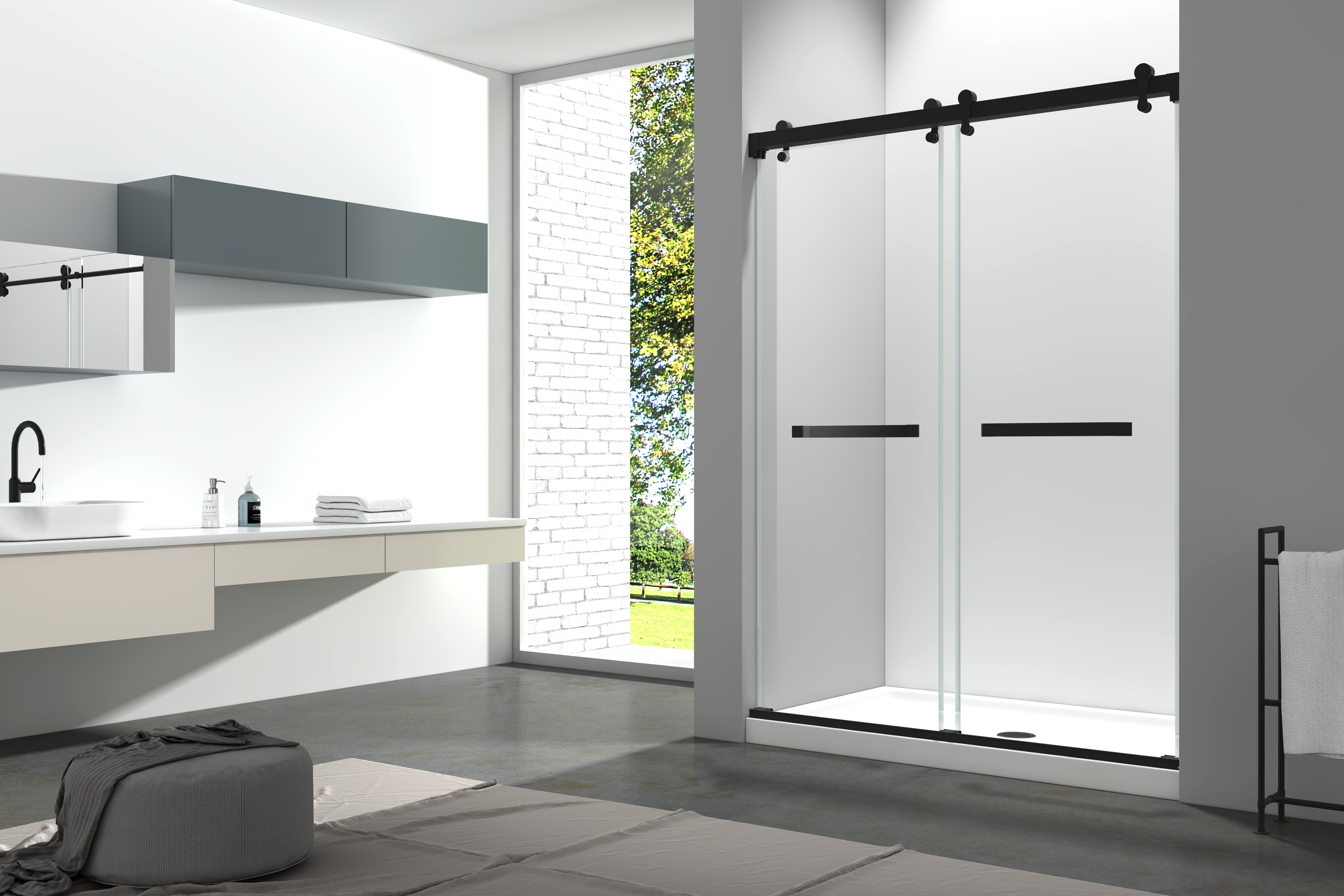 Aquamoon Lucca Semi Frameless Shower Door W 60" x H 76", Sliding Panels, Matte Black Finish