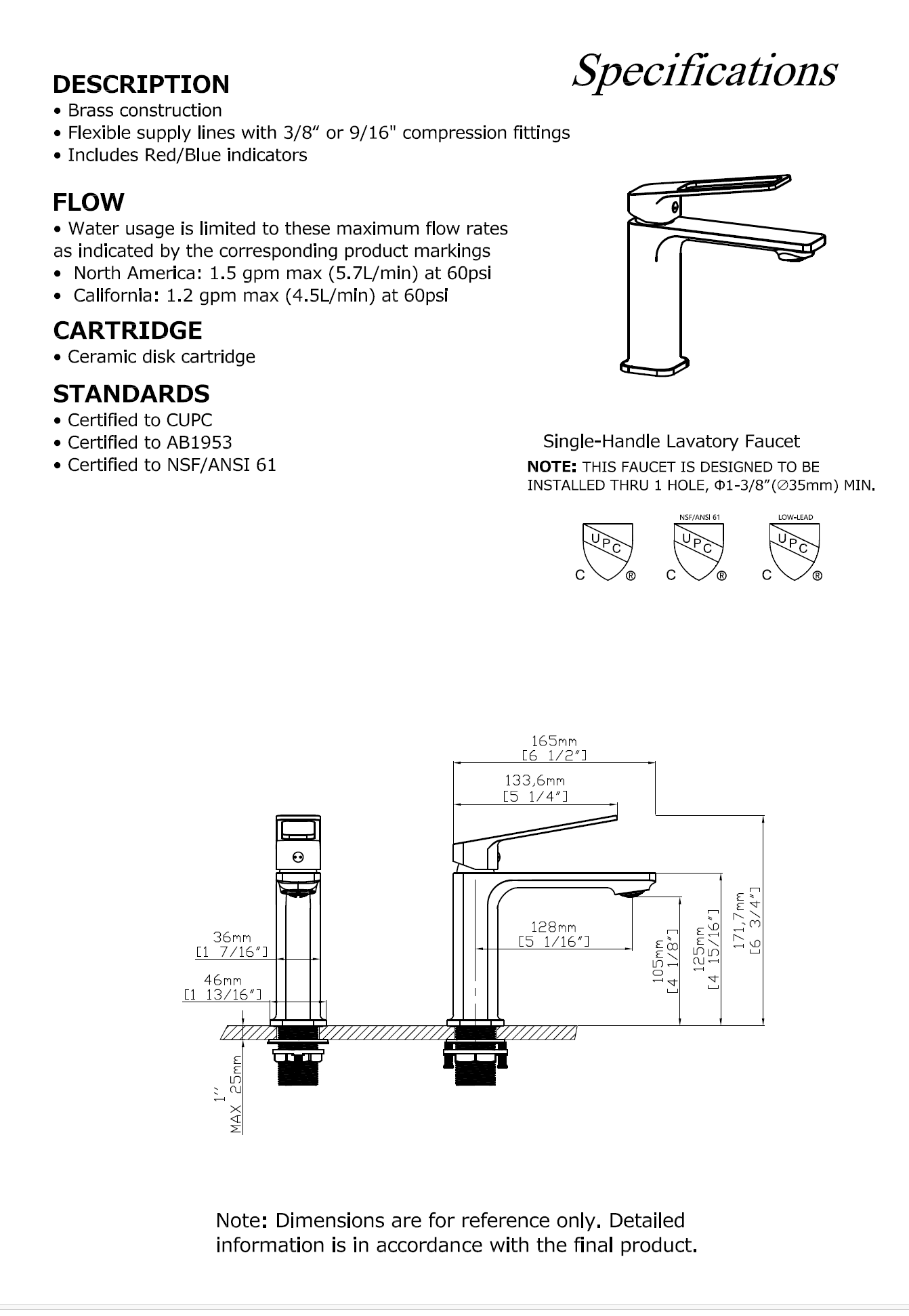 Aquamoon Denali Collection Single Lever Bathroom Vanity Faucet Brush Gold Finish 