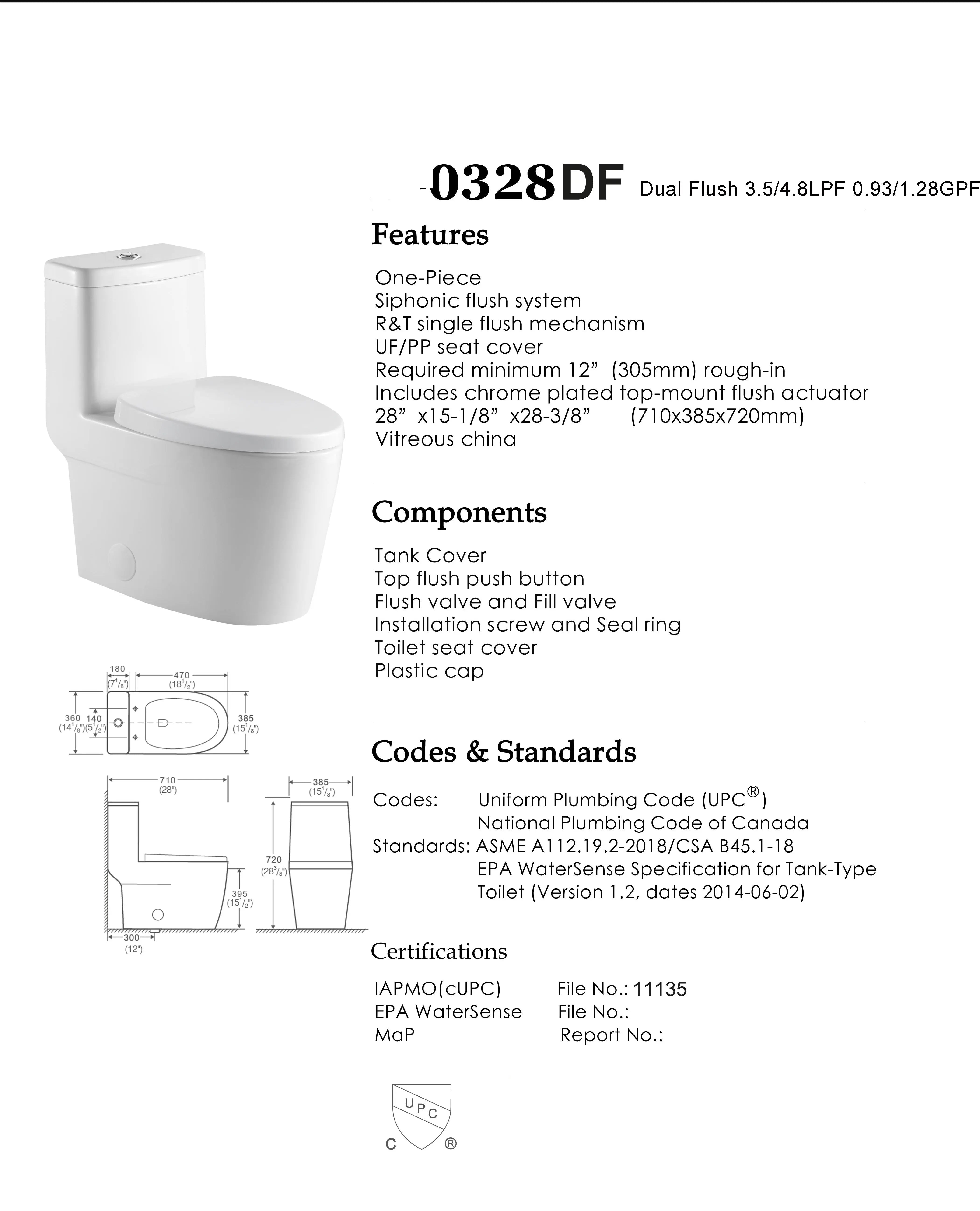 Aquamoon TB 328 Elongated One Piece Dual Flush Toilet With Soft Closing Seat 