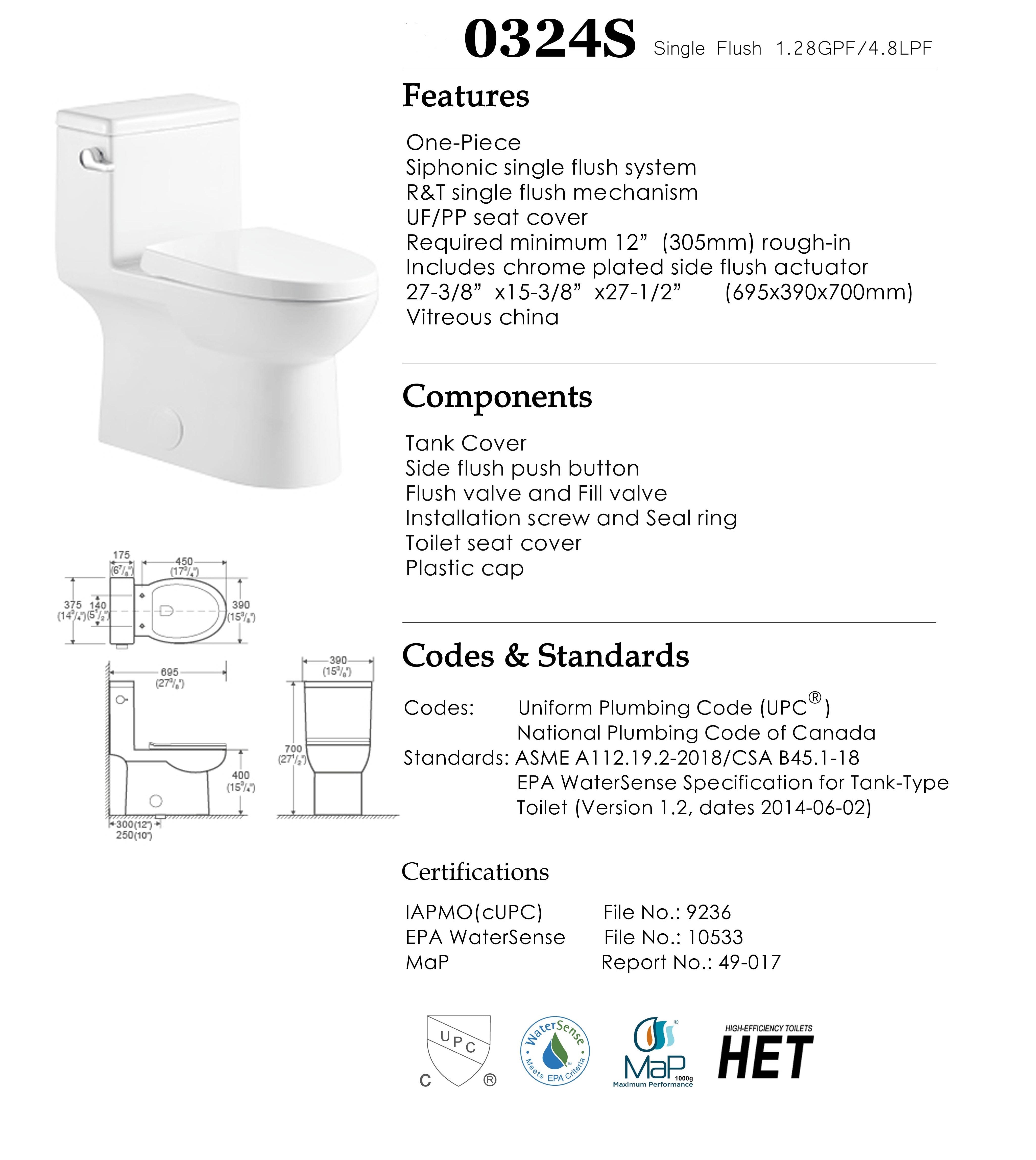 Aquamoon TB 324 Round Front One Piece Single Flush Toilet with Soft Closing Seat