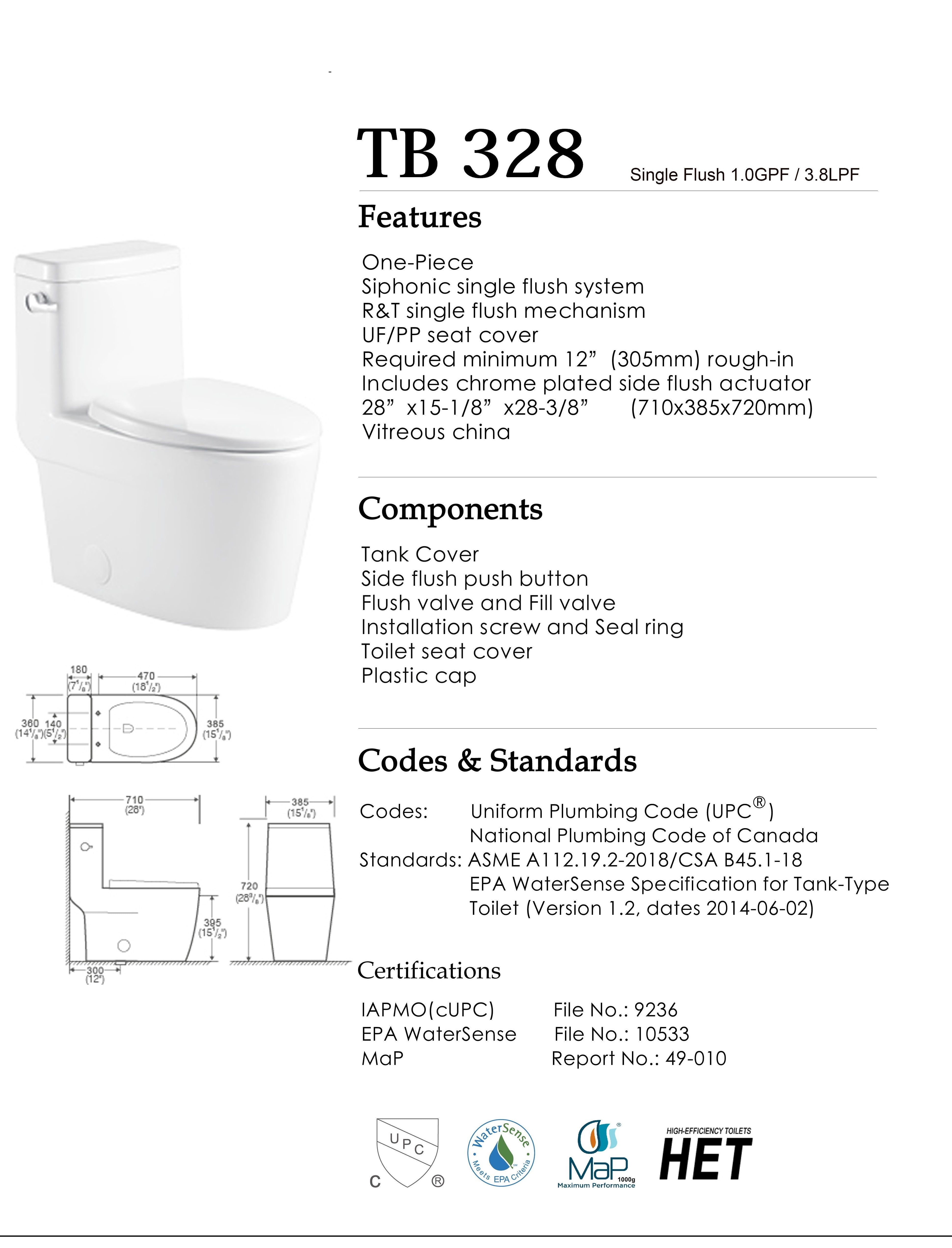 Aquamoon TB 328 Elongated One Piece Single Flush Toilet With Soft Closing Seat Bath Trends USA