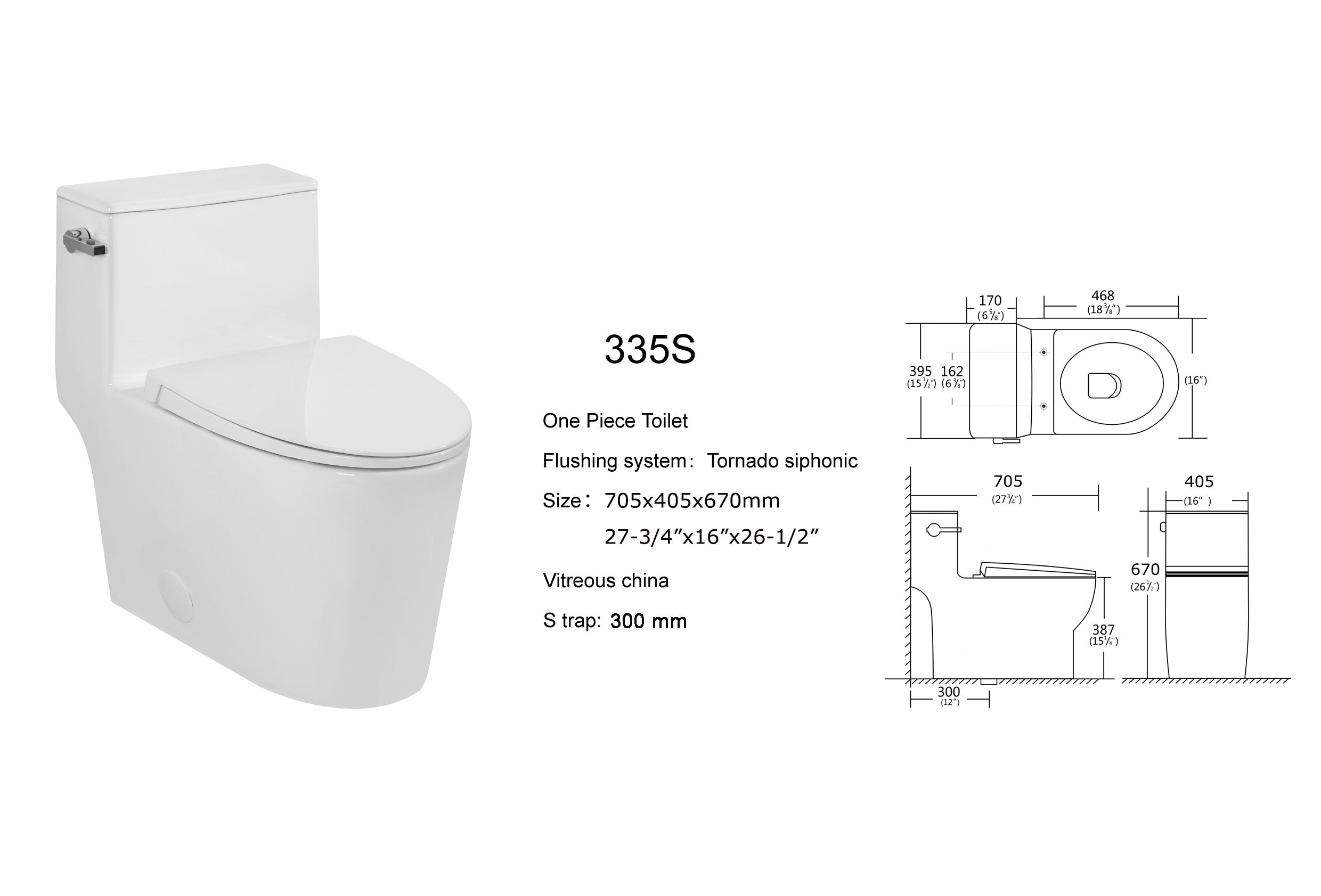 Aquamoon TB 335  Elongated One Piece Single Flush Toilet With Soft Closing Seat