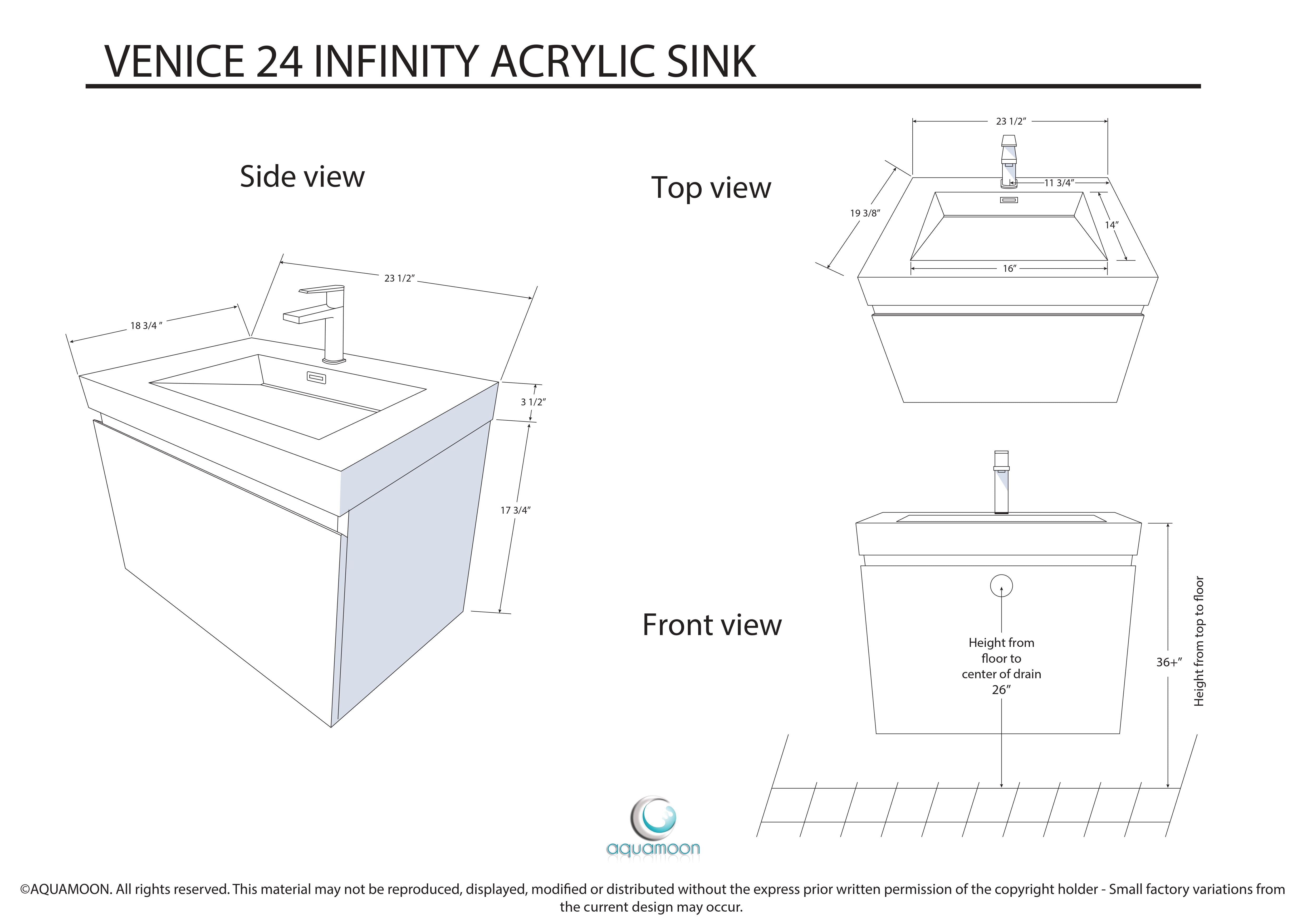 Venice 23.5 Walnut Wood Texture Cabinet, Infinity Cultured Marble Sink, Wall Mounted Modern Vanity Set