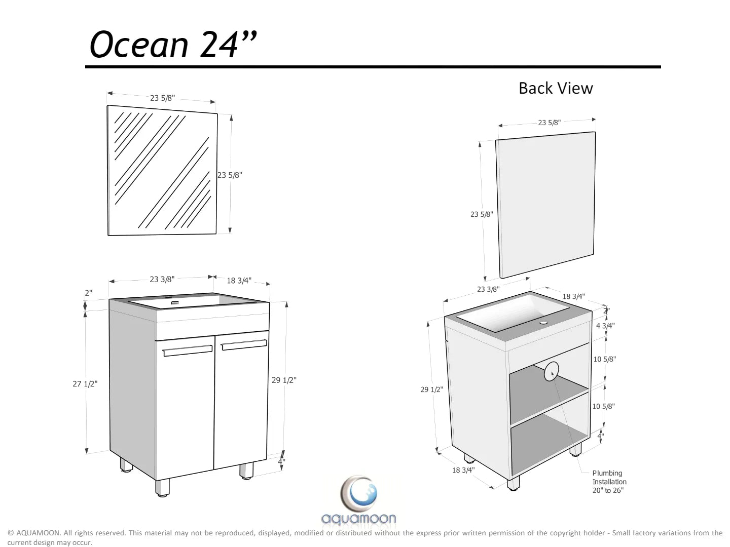 Ocean 23.5 Nilo Grey Wood Texture Cabinet, Square Cultured Marble Sink, Free Standing Vanity Set