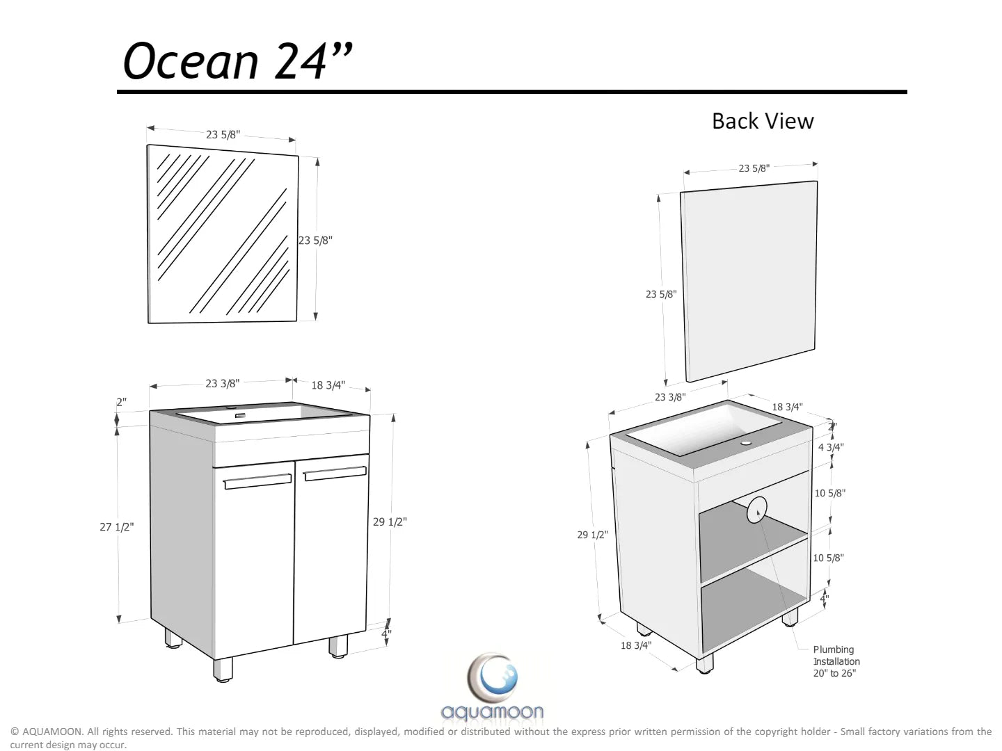 Ocean 23.5 Nilo Grey Wood Texture Cabinet, Square Cultured Marble Sink, Free Standing Vanity Set 