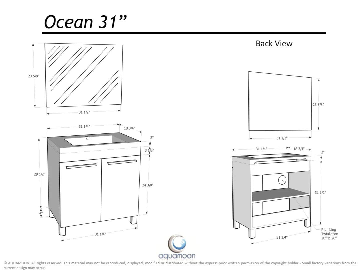 Ocean 31.5 Nilo Grey Wood Texture Cabinet, Square Cultured Marble Sink, Free Standing Vanity Set