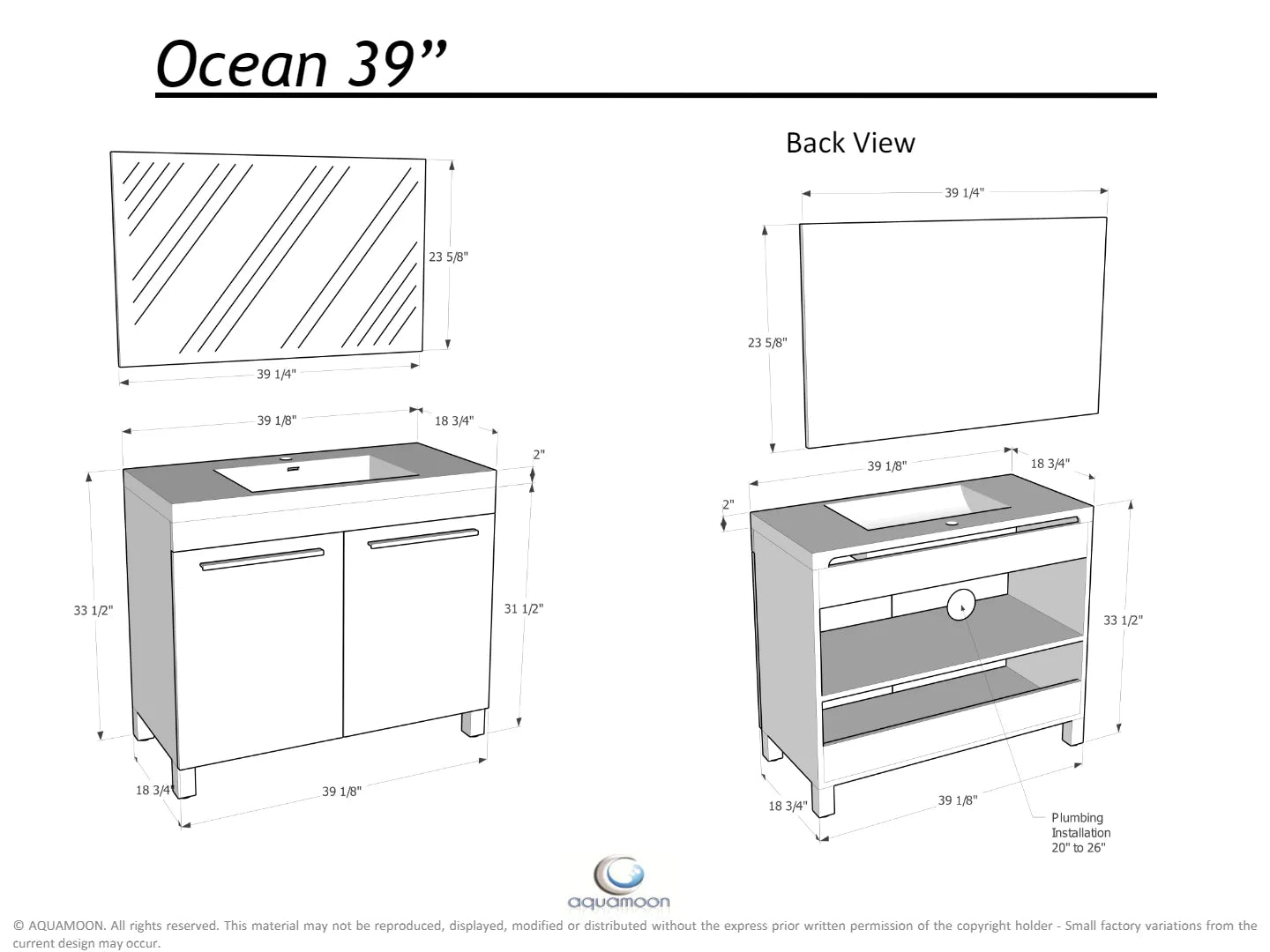 Ocean 39.5 Oak Cabinet, Square Cultured Marble Sink, Free Standing Vanity Set