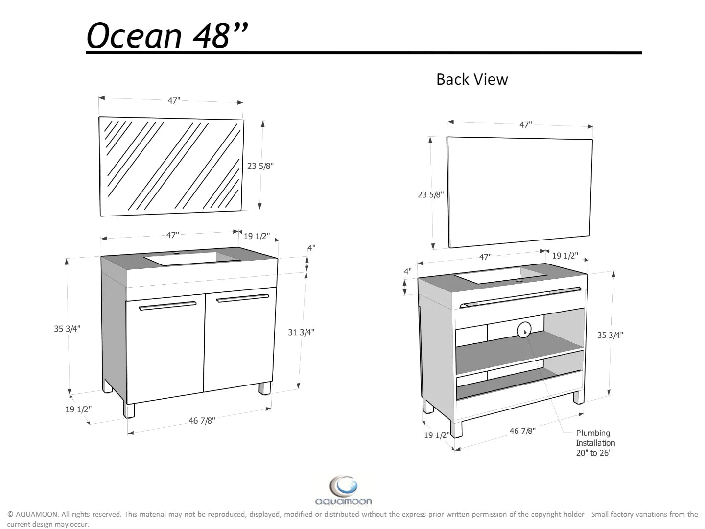 Ocean 47.5 Nilo Grey Wood Texture Cabinet, Square Cultured Marble Sink, Free Standing Vanity Set