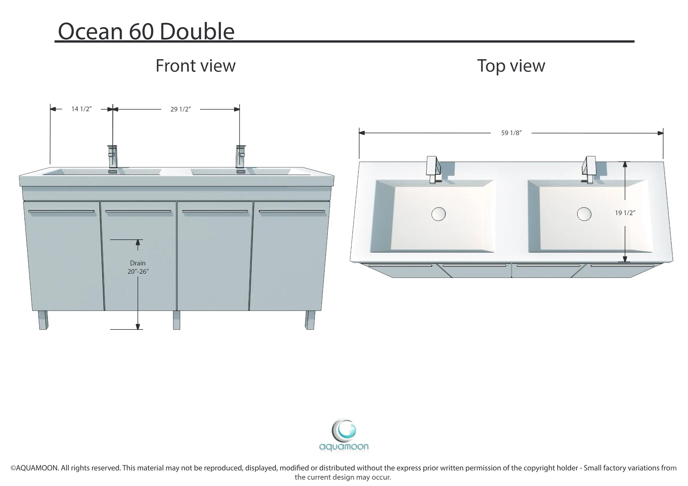 Ocean 59 White High Gloss Cabinet, Square Cultured Marble Sink, Free Standing Vanity Set 