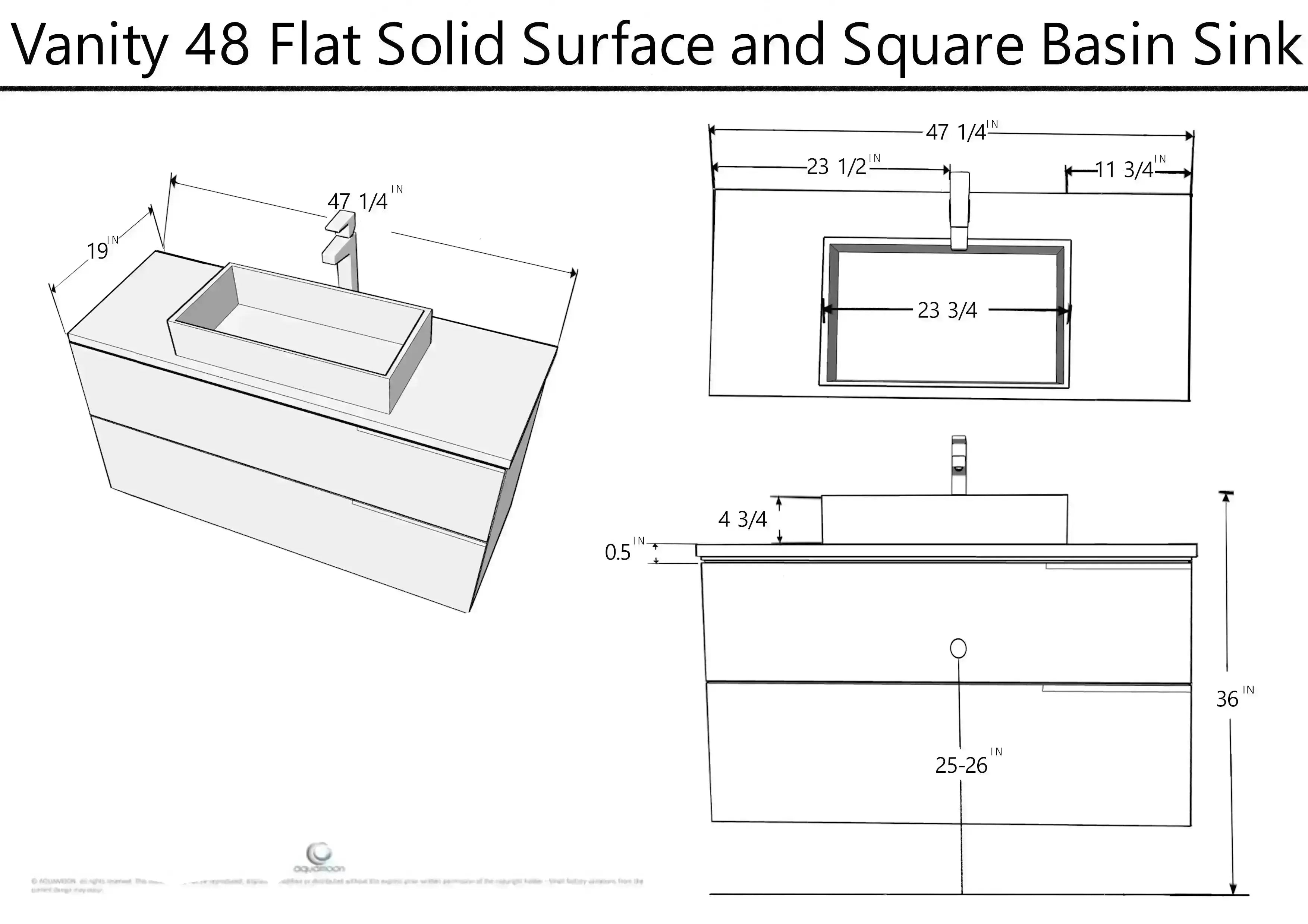 Venice 47.5 Nilo Grey Wood Texture Cabinet, Solid Surface Flat Taupe Counter And Infinity Square Solid Surface Taupe Basin 1329, Wall Mounted Modern Vanity Set 