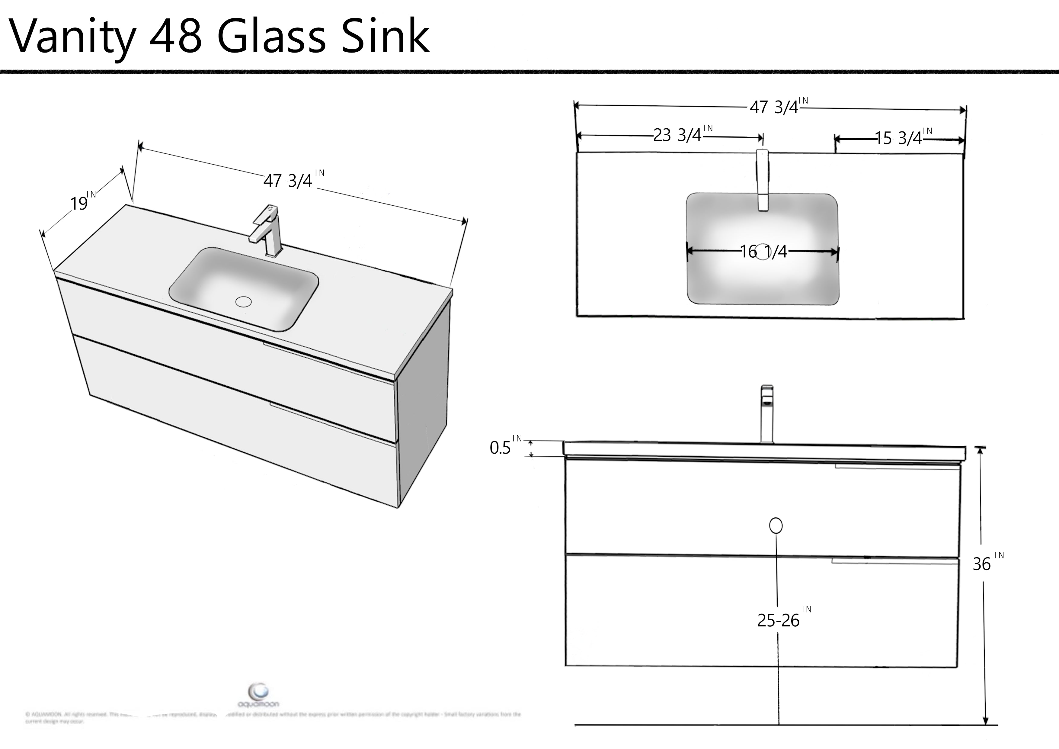 Vision 47.5 Natural Light  Wood Cabinet, White Tempered Glass Sink, Wall Mounted Modern Vanity Set