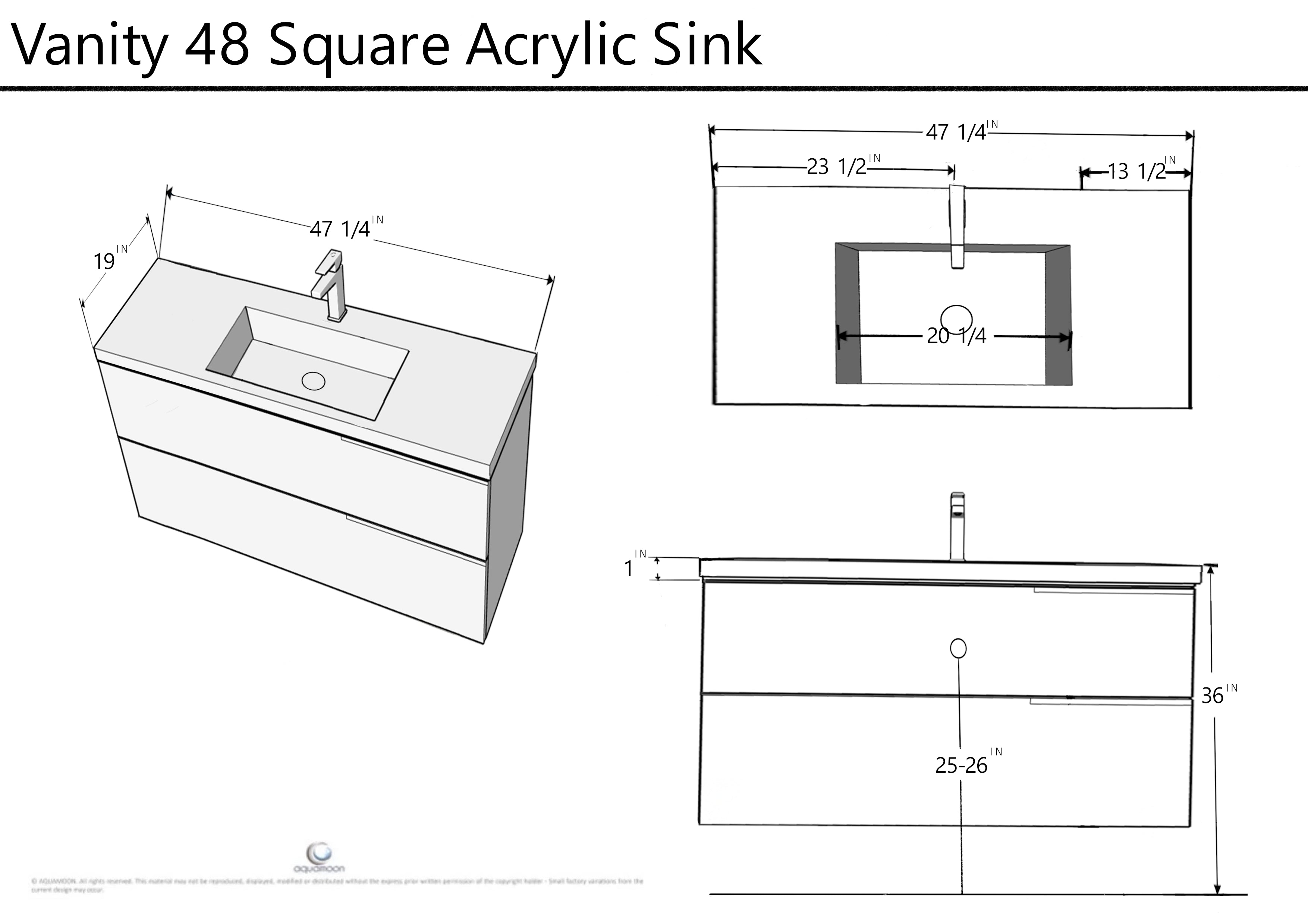 Ares 47.5 Matte White Cabinet, Square Cultured Marble Sink, Wall Mounted Modern Vanity Set