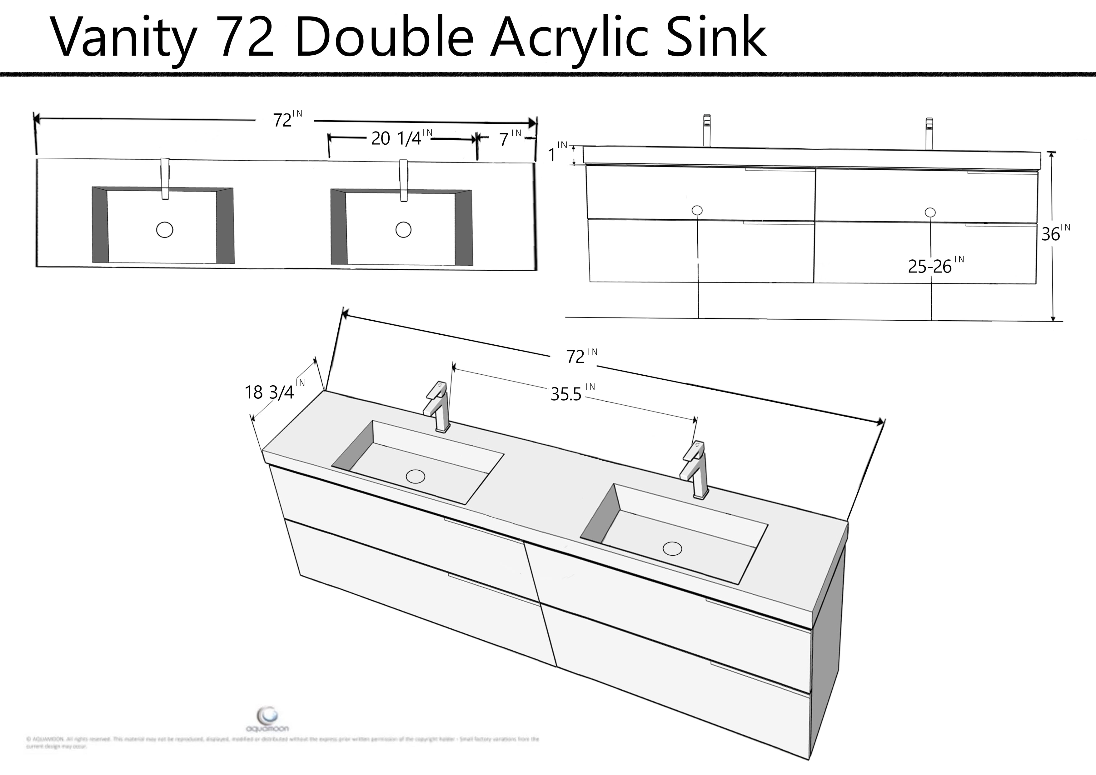 Ares 72 Matte Grey Cabinet, Square Cultured Marble Double Sink, Wall Mounted Modern Vanity Set