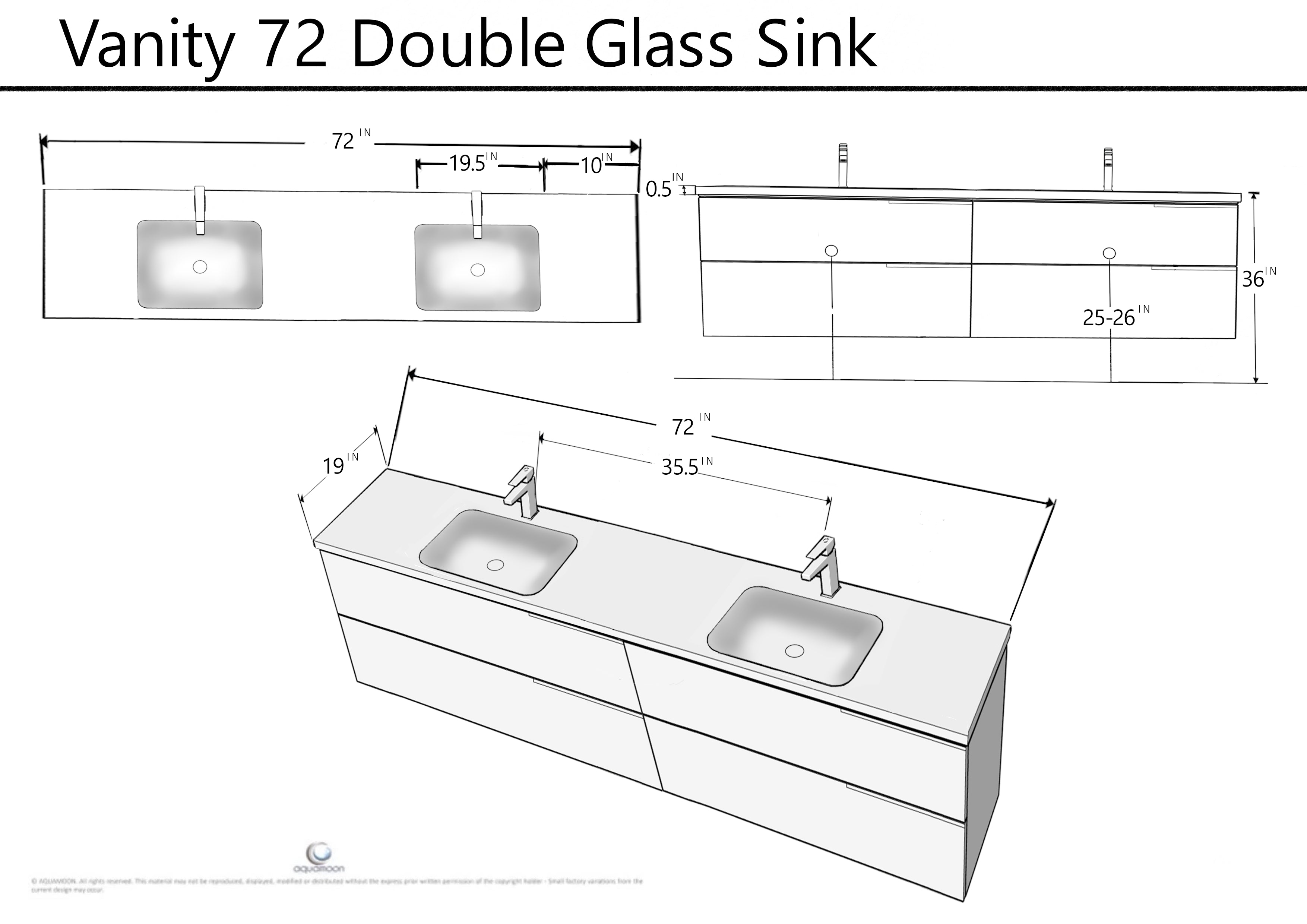 Ares 72 Matte Grey Cabinet, White Tempered Glass Double Sink, Wall Mounted Modern Vanity Set