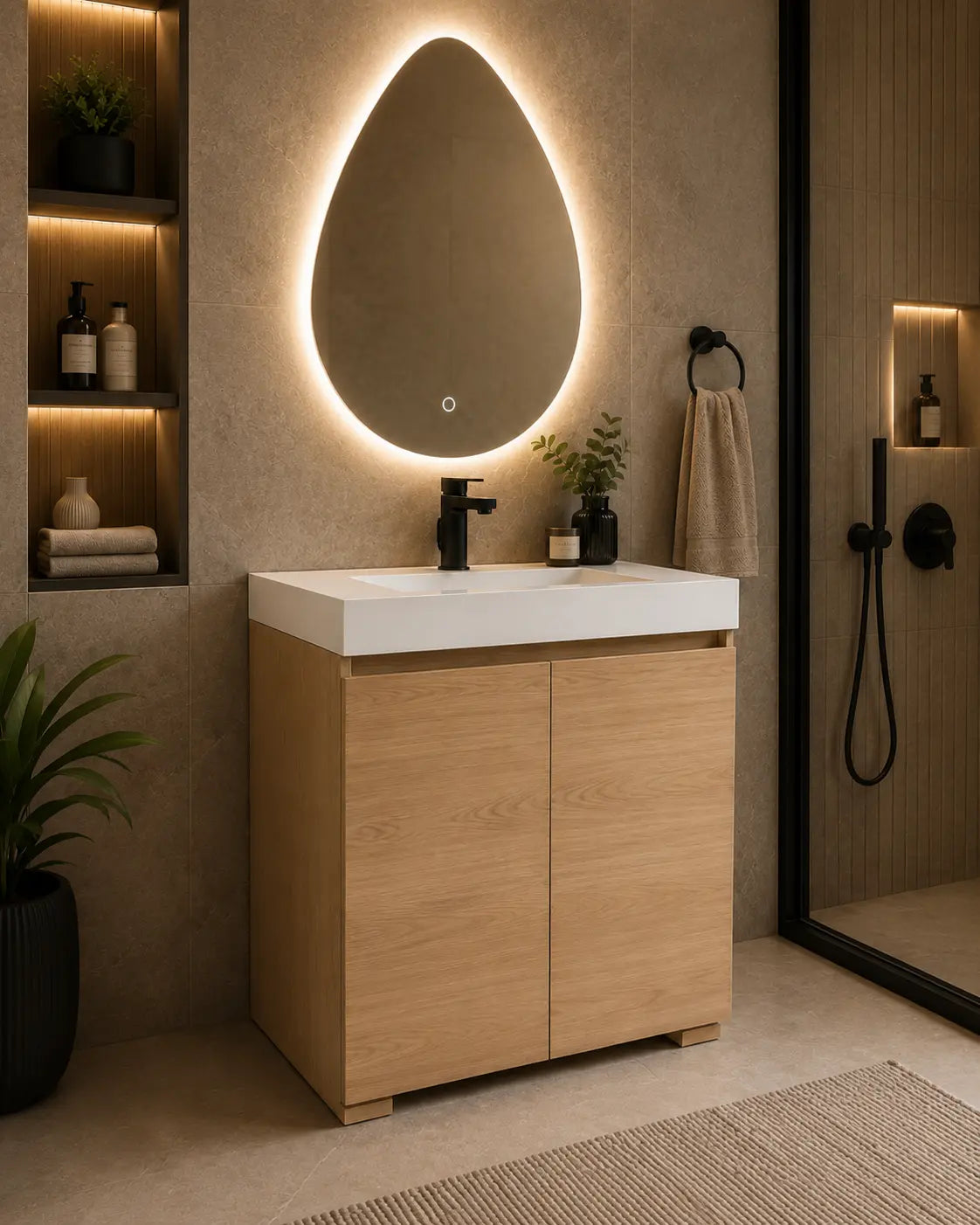 Dali 31.5 Single Natural Oak Cabinet, Acrylic Square Sink, Freestanding Modern Vanity Set (Copy) 