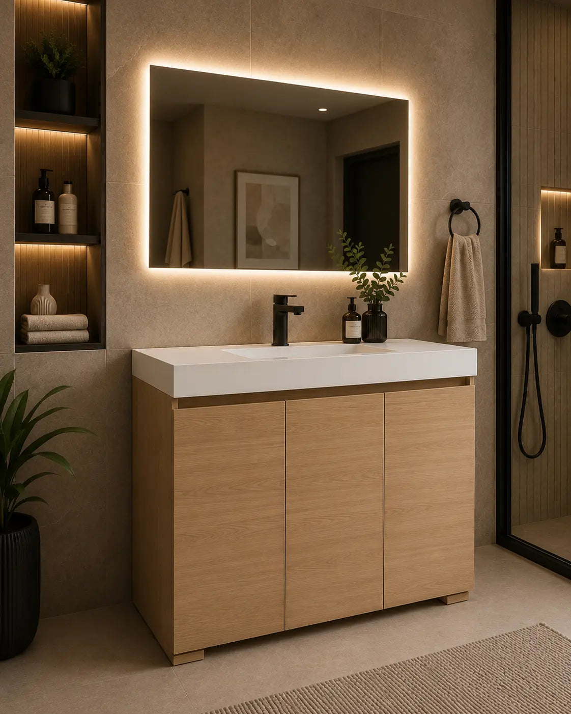 Dali 47.5 Single Natural Oak Cabinet, Acrylic Square Sink, Freestanding Modern Vanity Set 