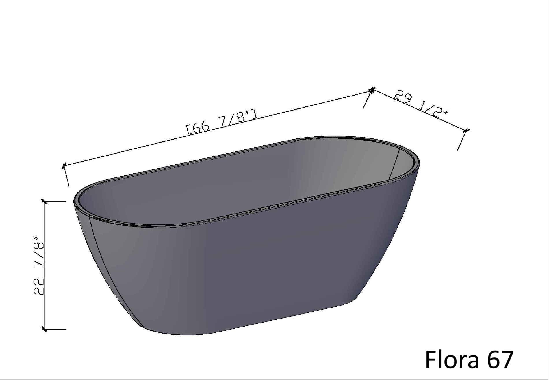 Flora Bathtub 67 White Acrylic Freestanding Soaker, Center Drain And Overflow