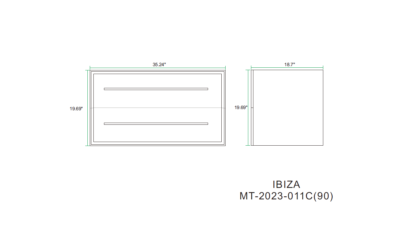 Ibiza 35.5 White Cabinet, Infinity Cultured Marble Sink, Wall Mounted Modern Vanity Set